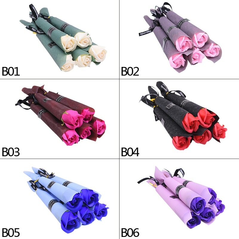 5pcs Rose Bouquet Soap Flower Box Wedding Birthday Valentines Mother’s Day Gift