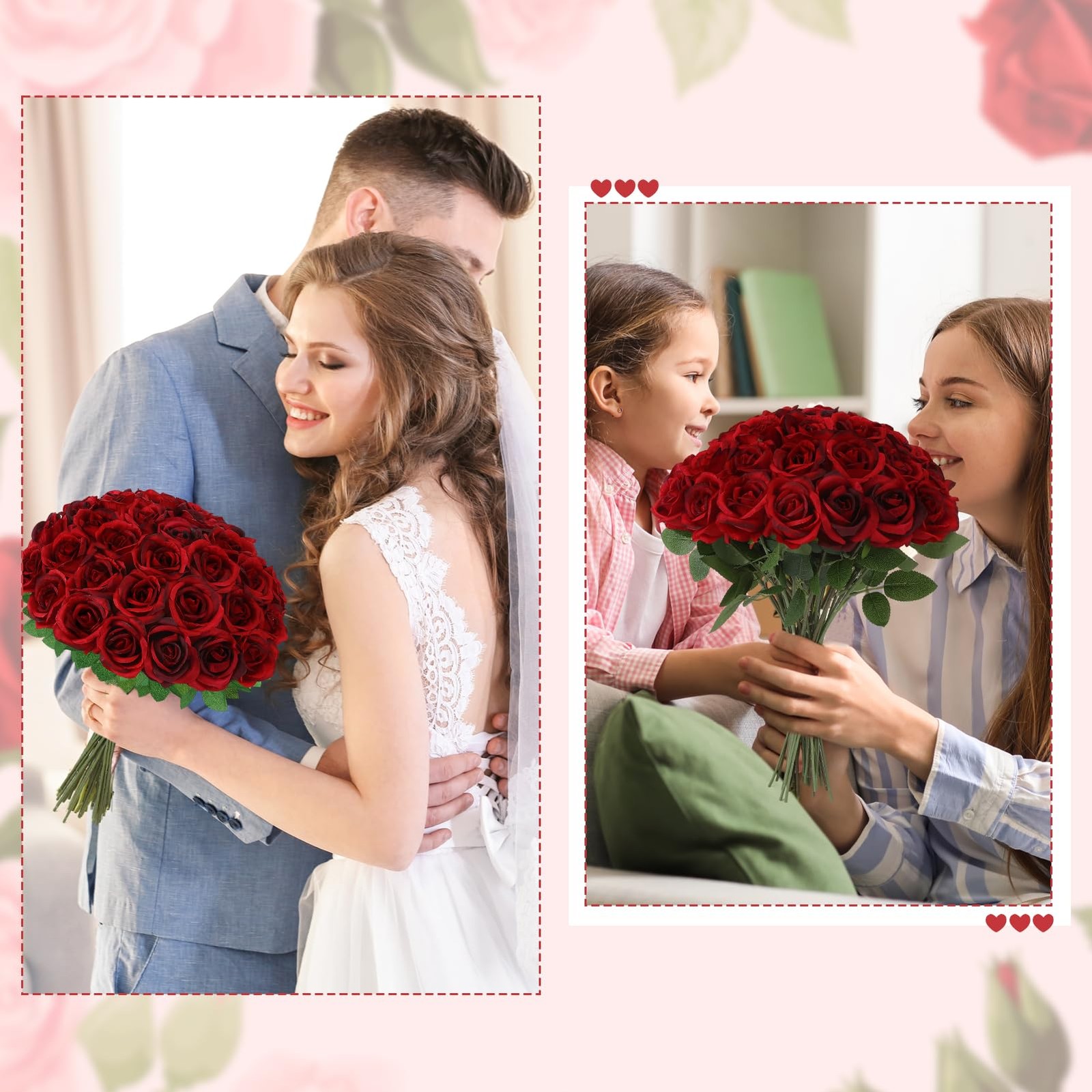 36 Pcs Burgundy Artificial Roses with Long Stems, Fake Silk Rose Artificial F…