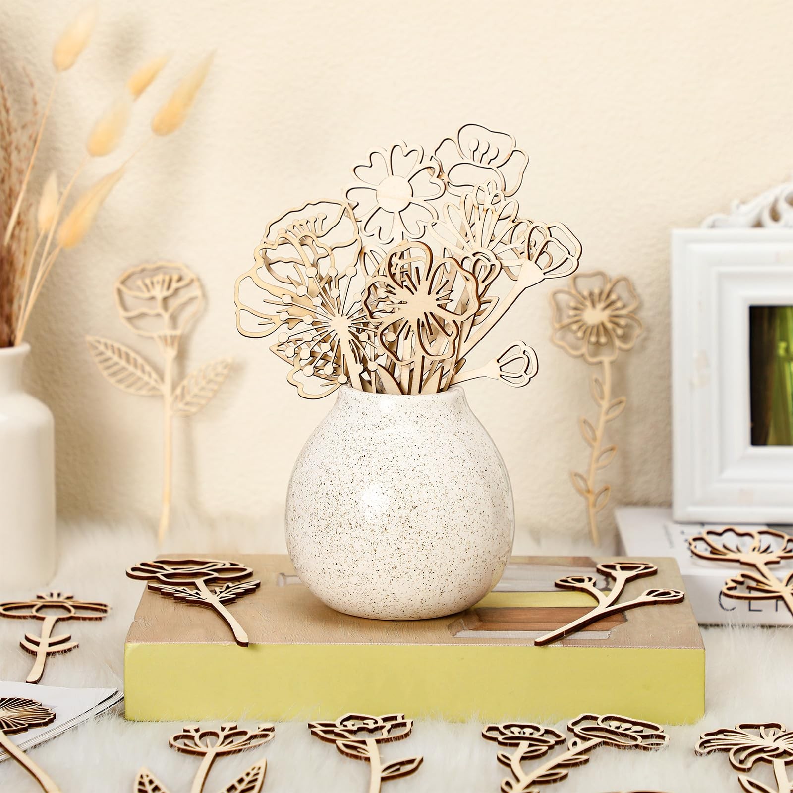 36 Pcs Wooden Wildflower Decor Set Wood Flowers Cutout Signs Wildflowers Stem…