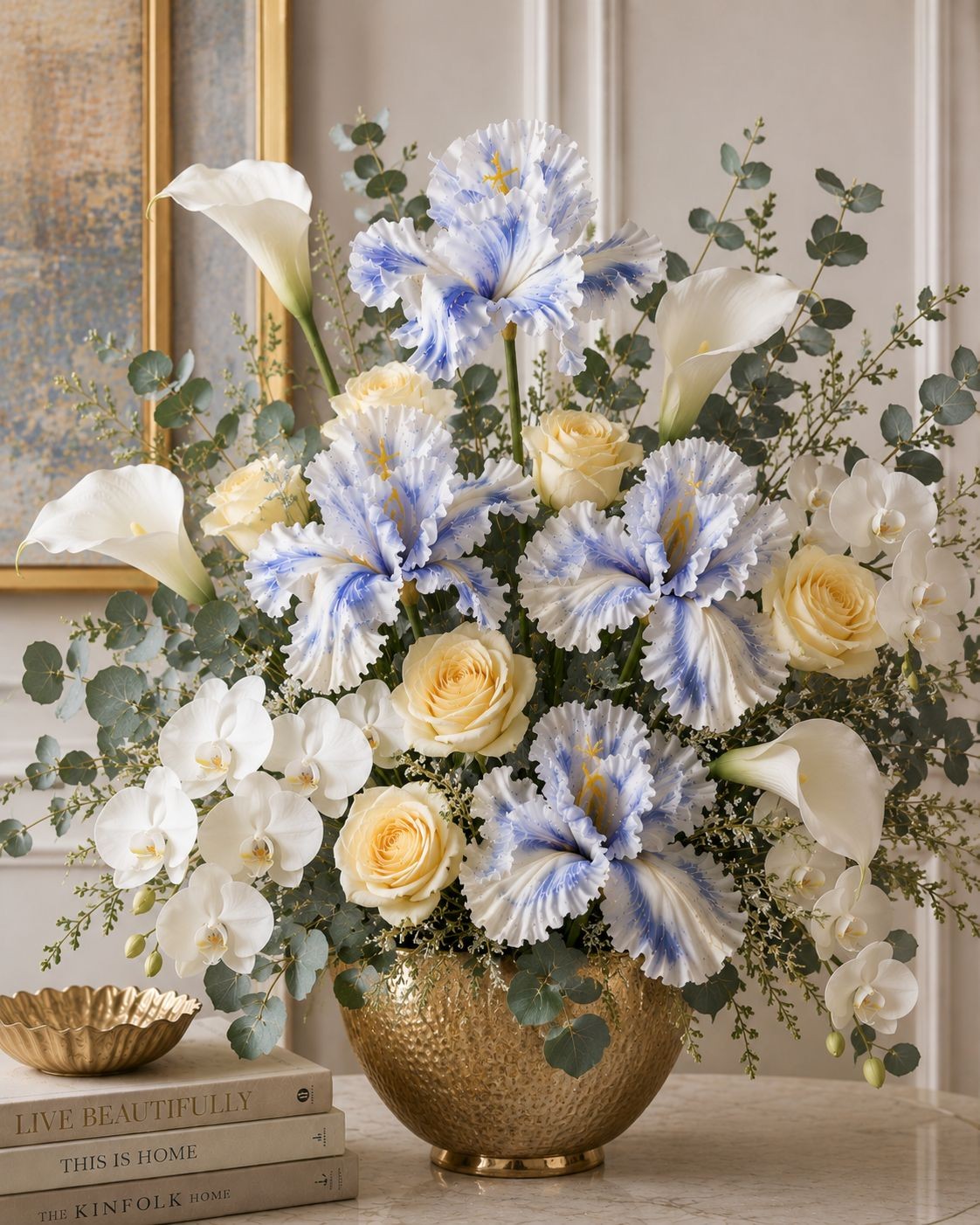 Luxury Faux Iris Stem Periwinkle Blue White Artificial Flower Wedding Floral Fre