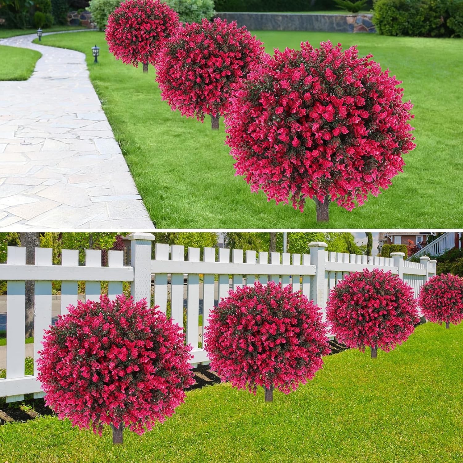 24″ Artificial Eucalyptus Topiary Ball Trees with Ground Spike Set of 2, UV R…