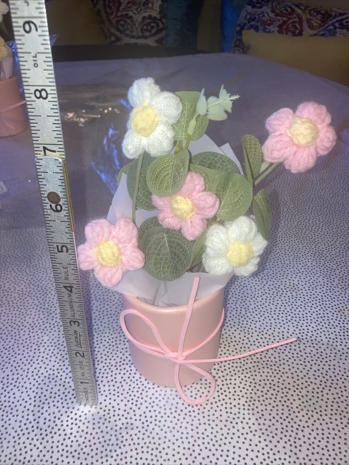 1 Set Handmade Knitted Yarn Artificial Flower Bouquet, Fabric & Knitted