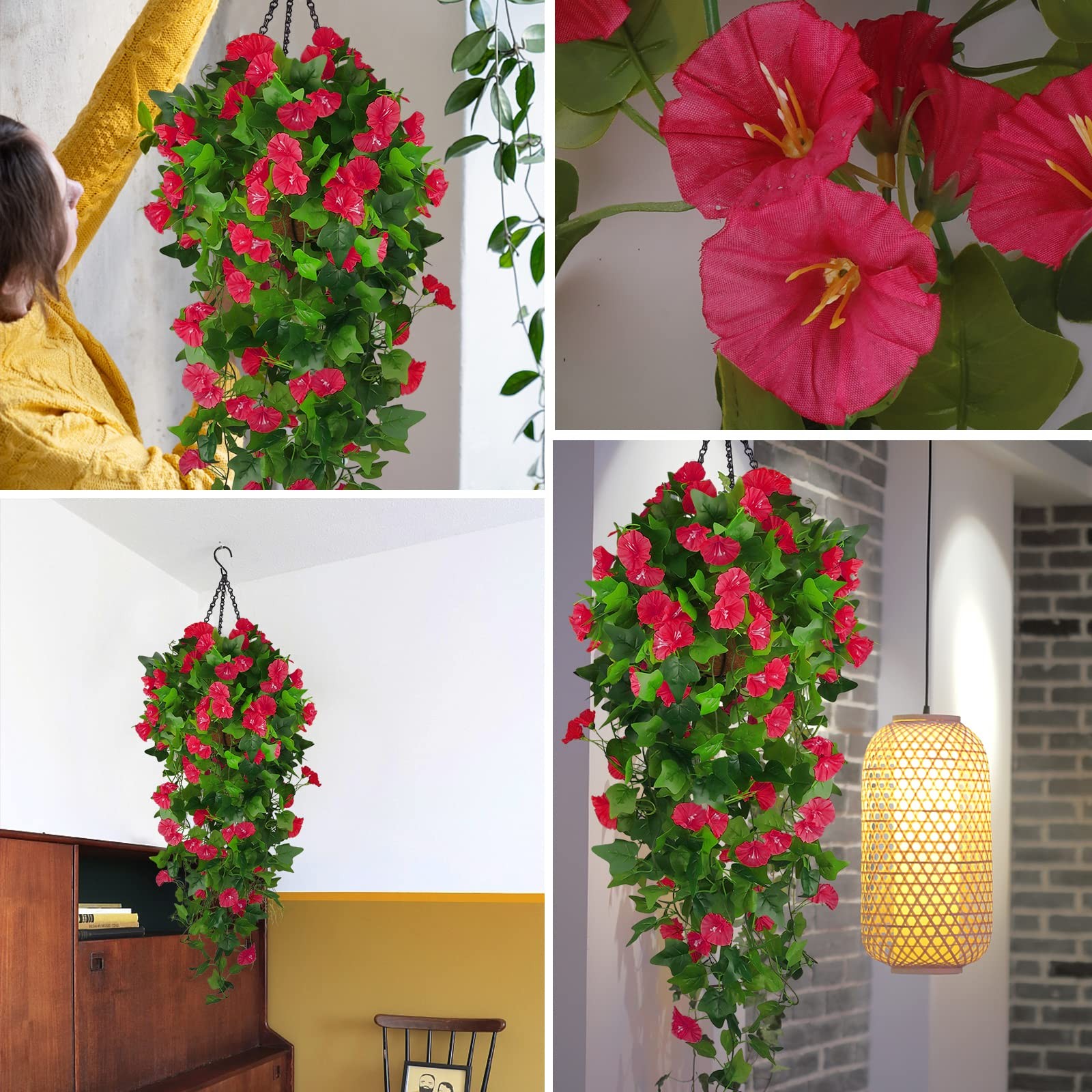 Artificial Fake Hanging Flowers Plants Basket for Spring Outdoor Outside Deco…
