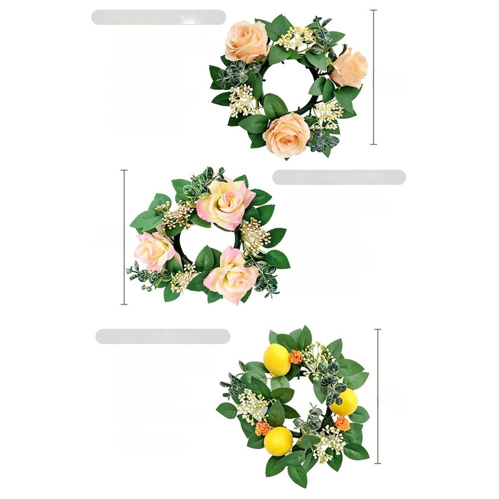 Romantic Silk Rose Wreath 22cm with Candle Holder for Wedding Table Centerpiece