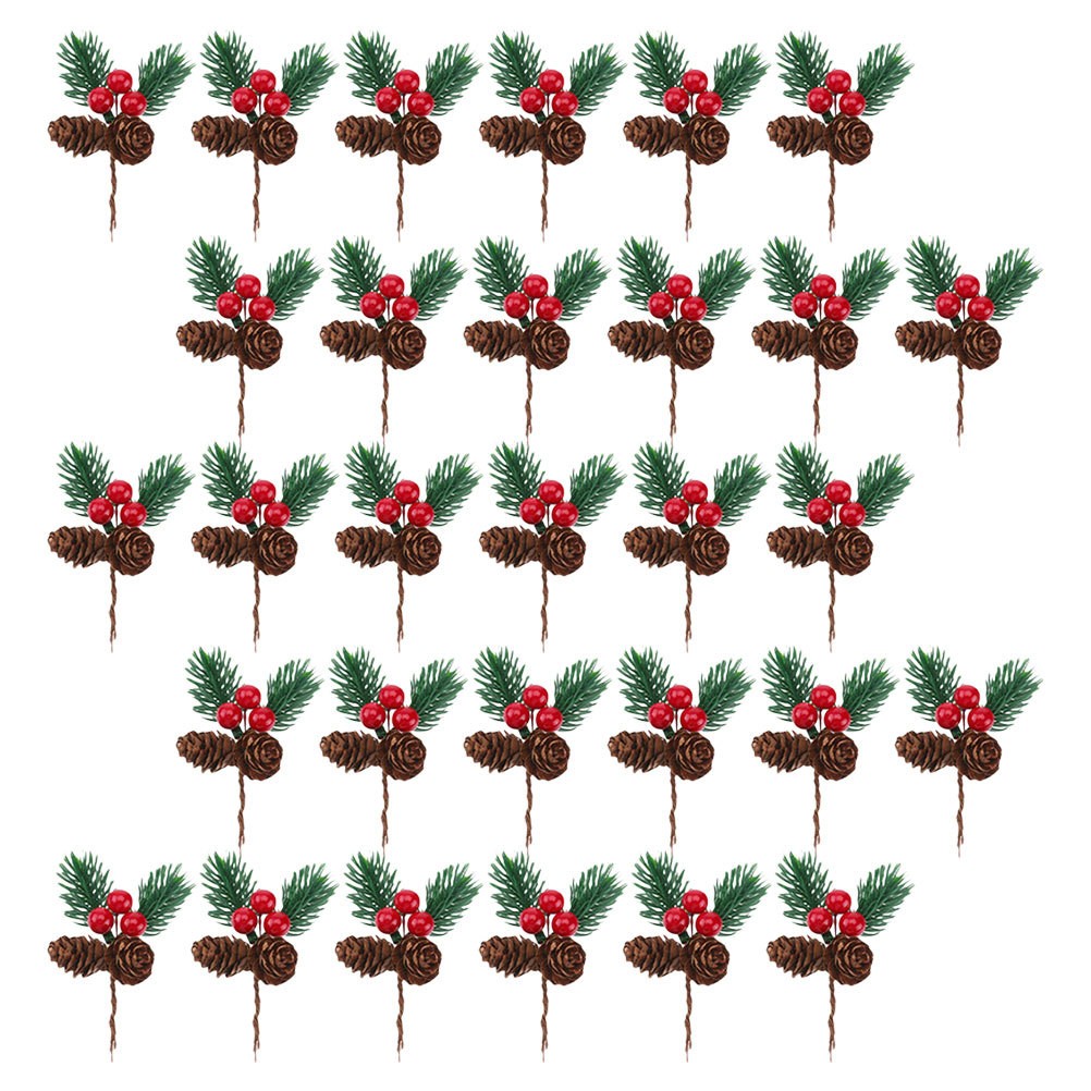 30 Pcs Artificial Pine Branches Pine Cones And Red Berry Christmas Picks Decor