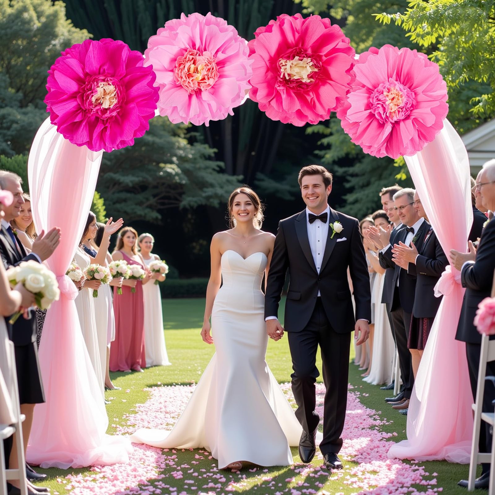 20″ Giant Pink Flowers 4 PCS Large Crepe Tissue Flowers Pink Party Decoration…