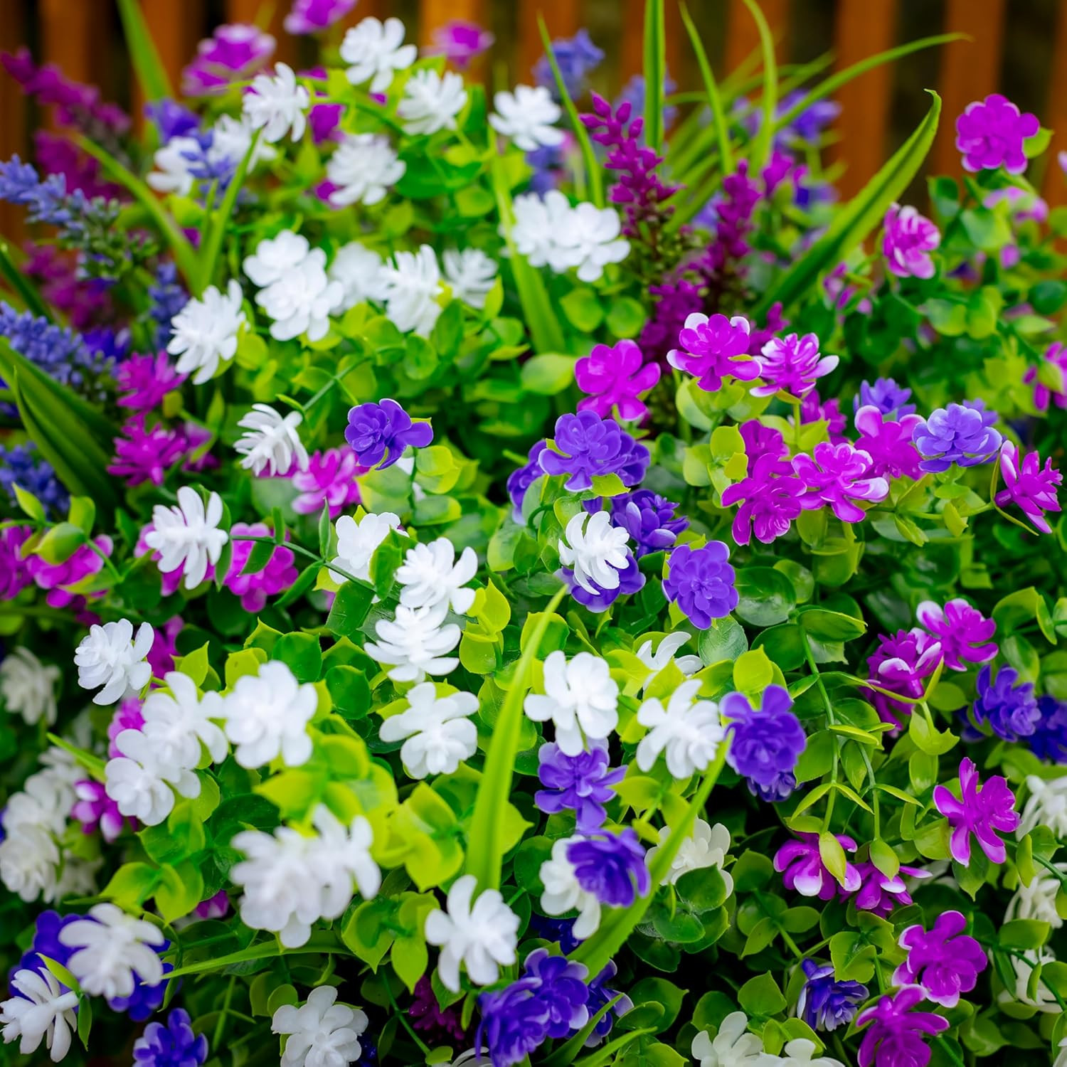 Artificial Flowers Outdoor Fake Plants – Mixed, 3 Colors Magenta Purple White