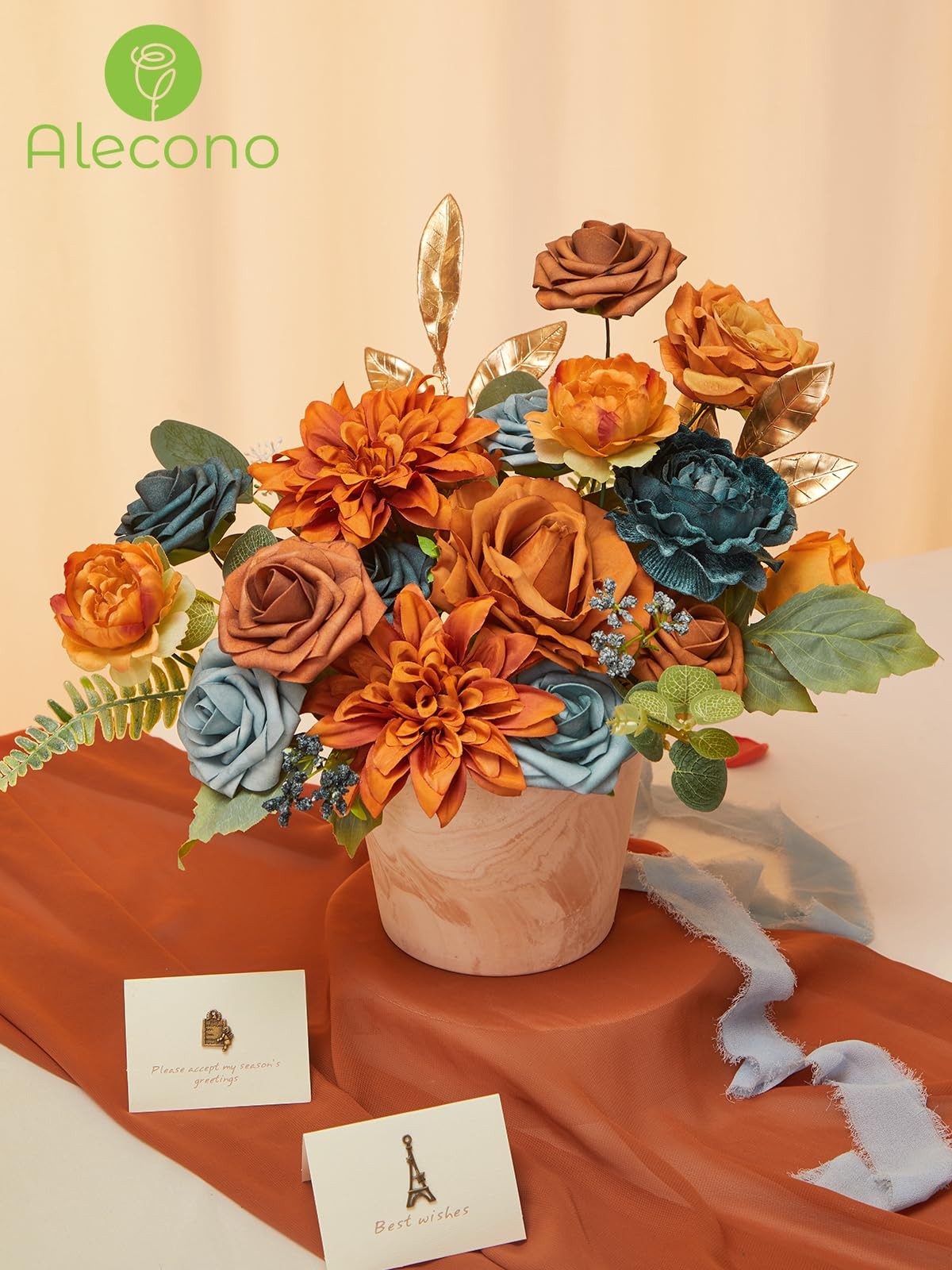 Artificial Orange Fake Flowers Fall Wedding Bouquets Table Centerpiece Decor