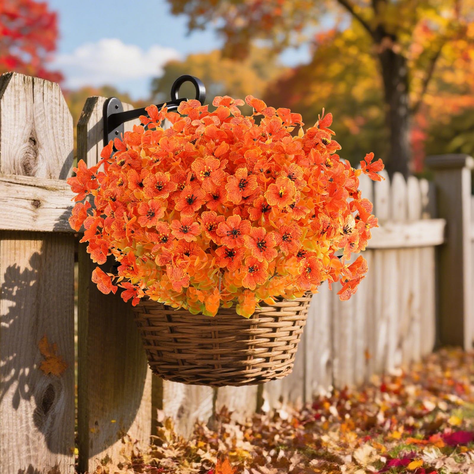 AmyHomie 16 Bundles Orange Artificial Fall Flowers for Outdoors Fall Decor