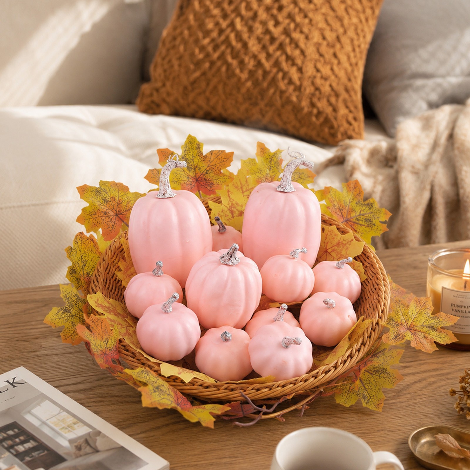 Foam Pumpkins 12 Pack in Three Soft Tones for Tiered Tray and Harvest Decor