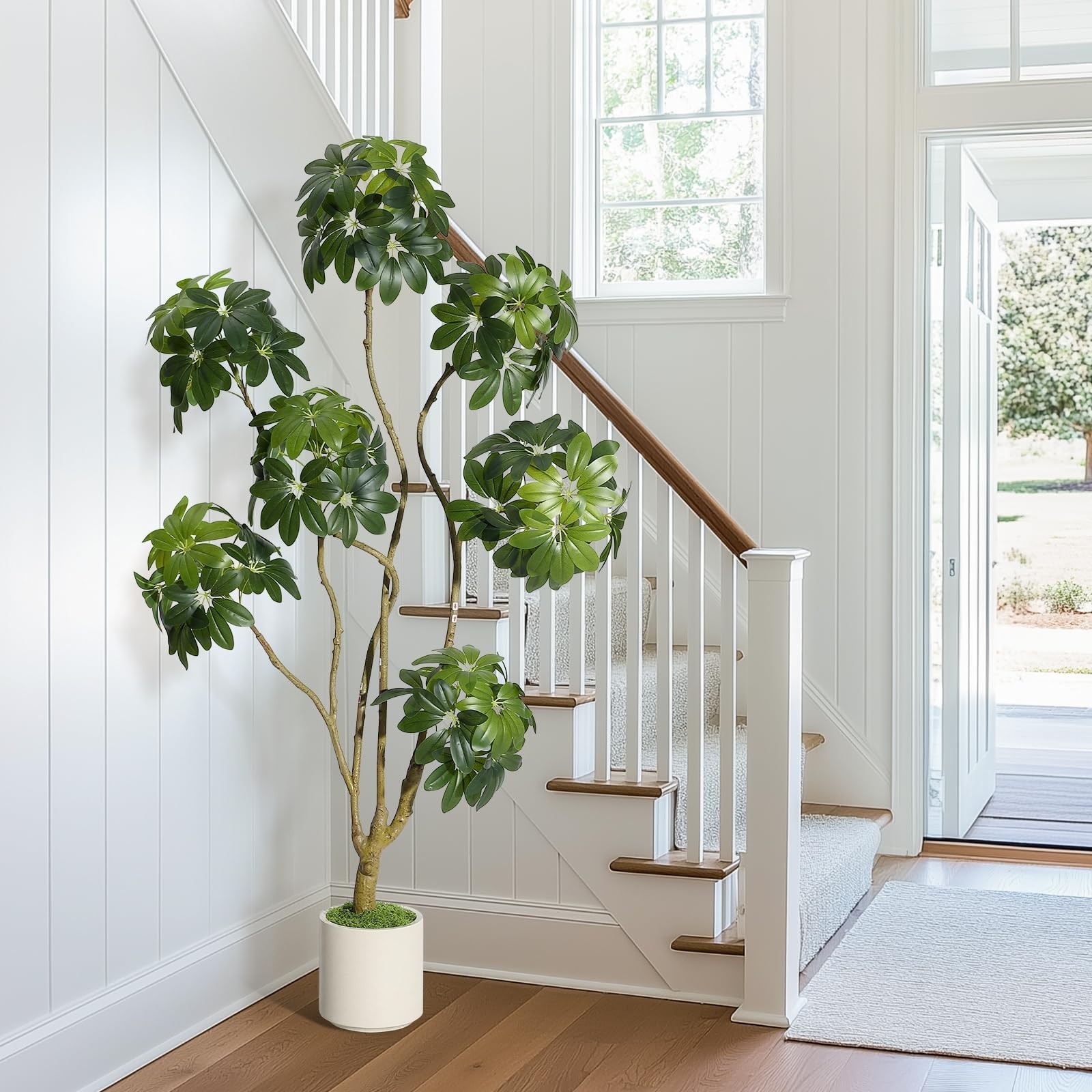 Faux Black Olive Tree 5ft, Faux Floor Plant with White Planter Pot, Multiple …