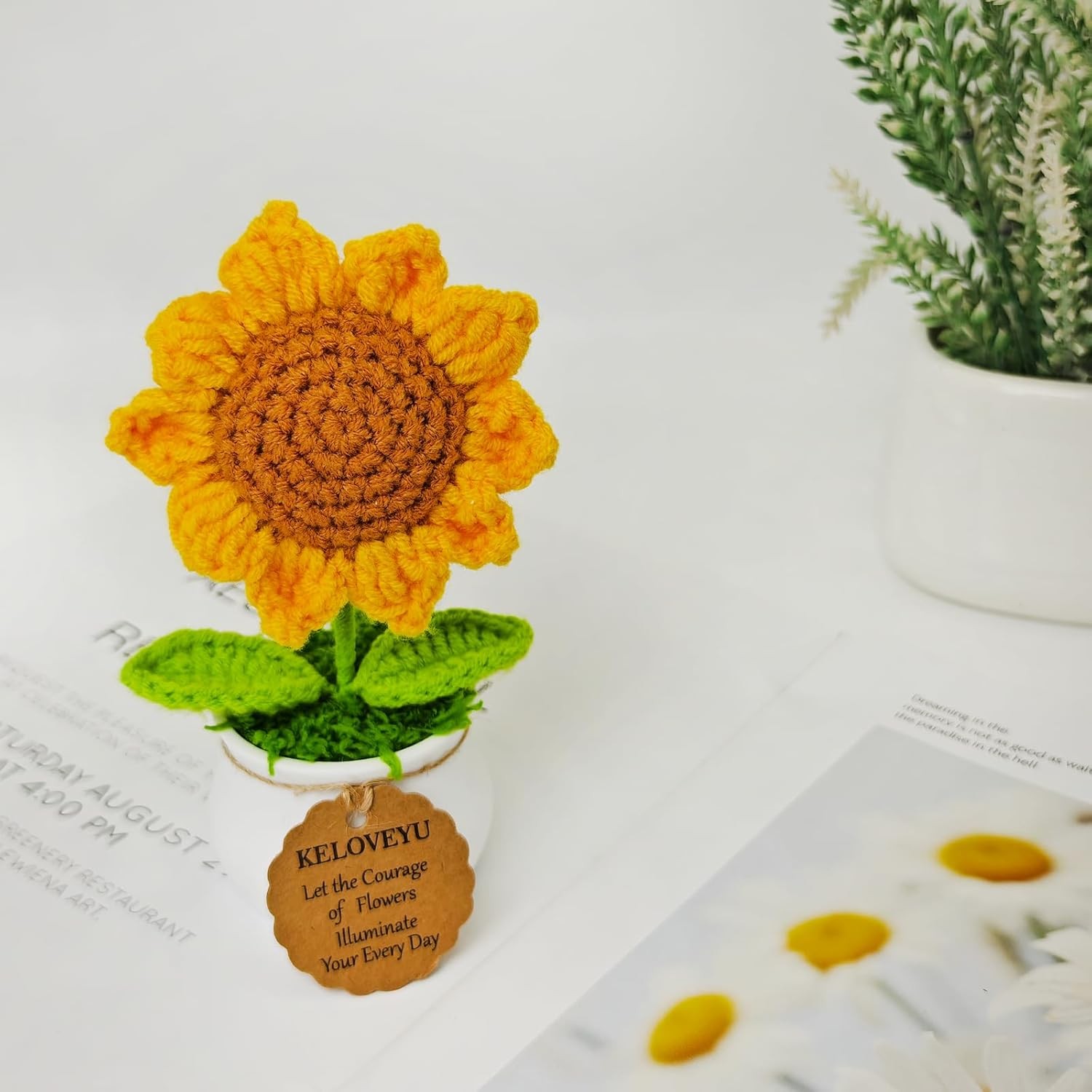 Crochet Flowers Gift Crochet Sunflower Emotional Support Plush Plant Cute Desk D