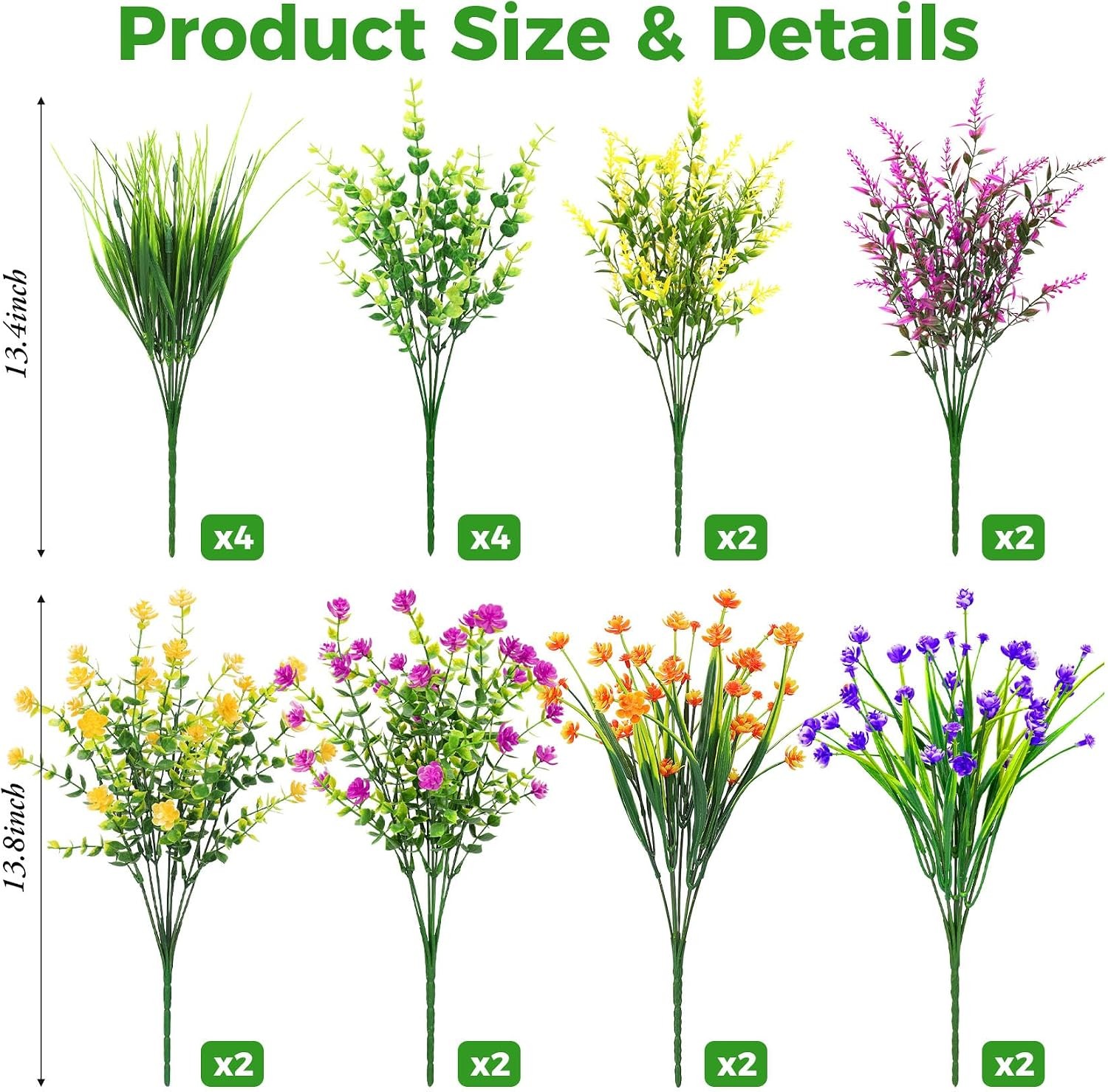 20 Bundles Artificial Plastic Flowers for Outdoors, Mixed Color | Plastic fake
