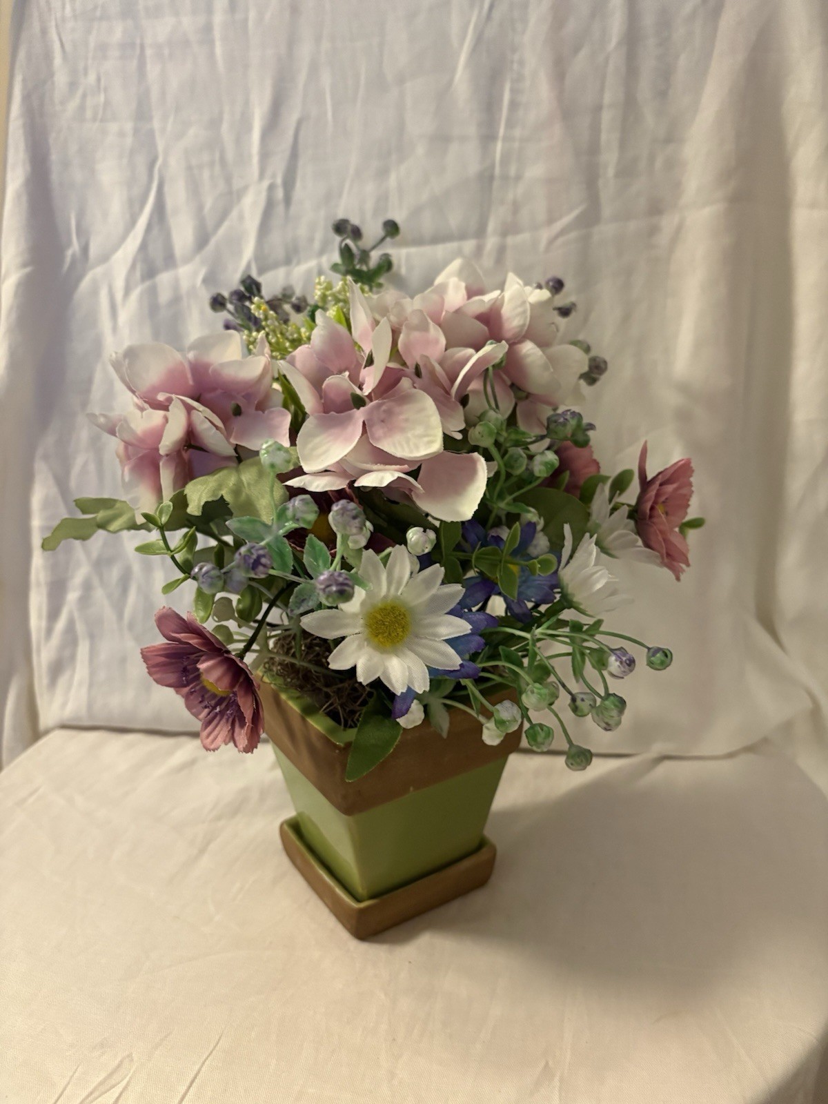 New Handmade Floral Arrangement In Green Ceramic Planter SKU WR27 Size 12 X 12”