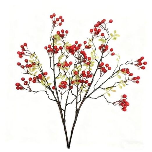 2-Pack 27.5 Inch Red Berry Stems,Artificial Red Branches, Bendable Faux