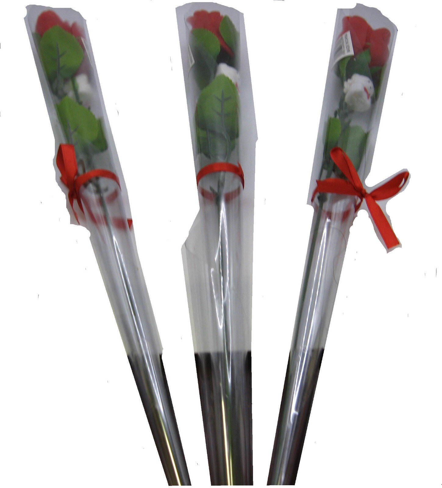 Long Stem Red and Pink Roses with Small Teddy Bear -15″ long – 6 pcs per order
