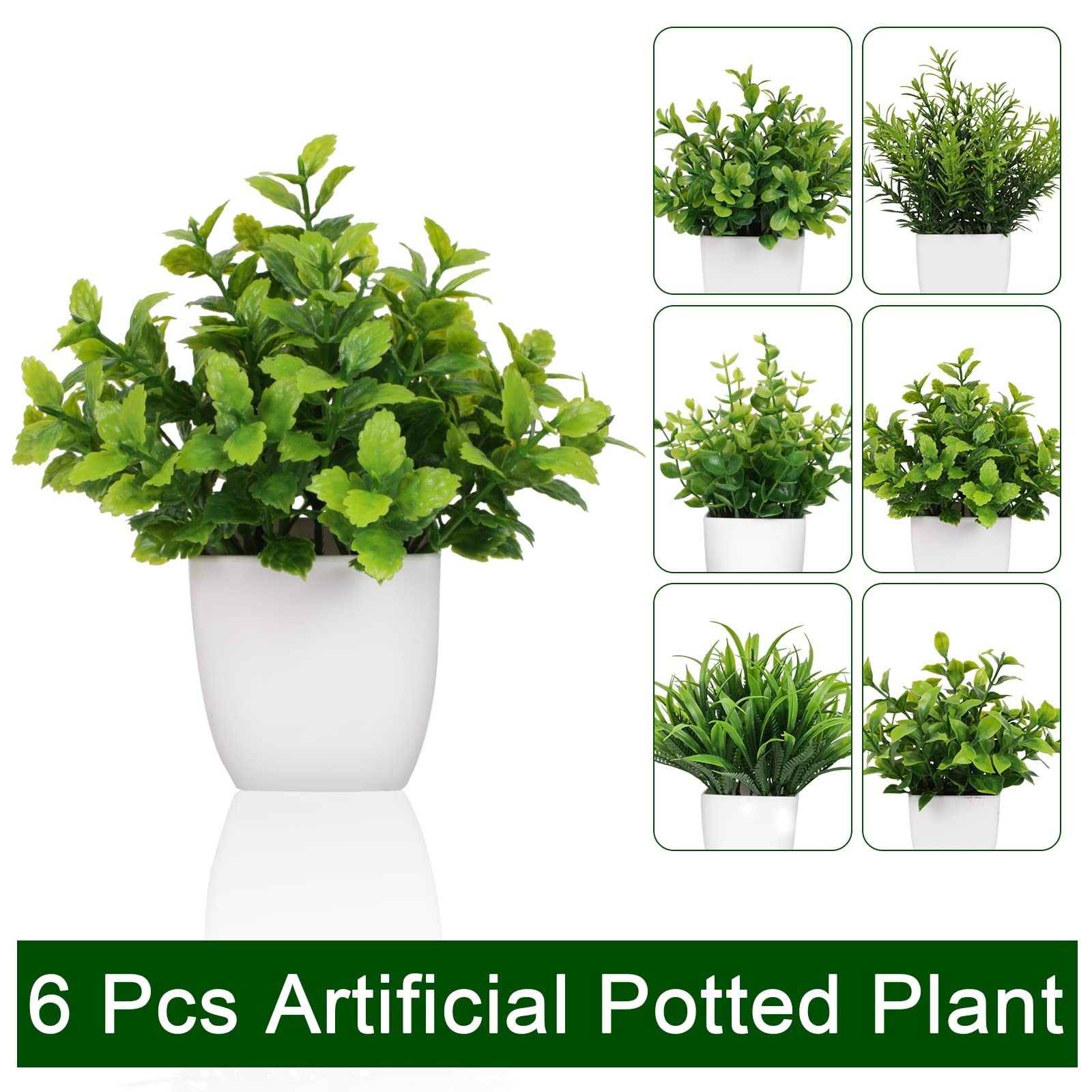 6 Pot Small Fake Plant Flowerpot Artificial Plastic Eucalyptus Plant Wheat Gr…