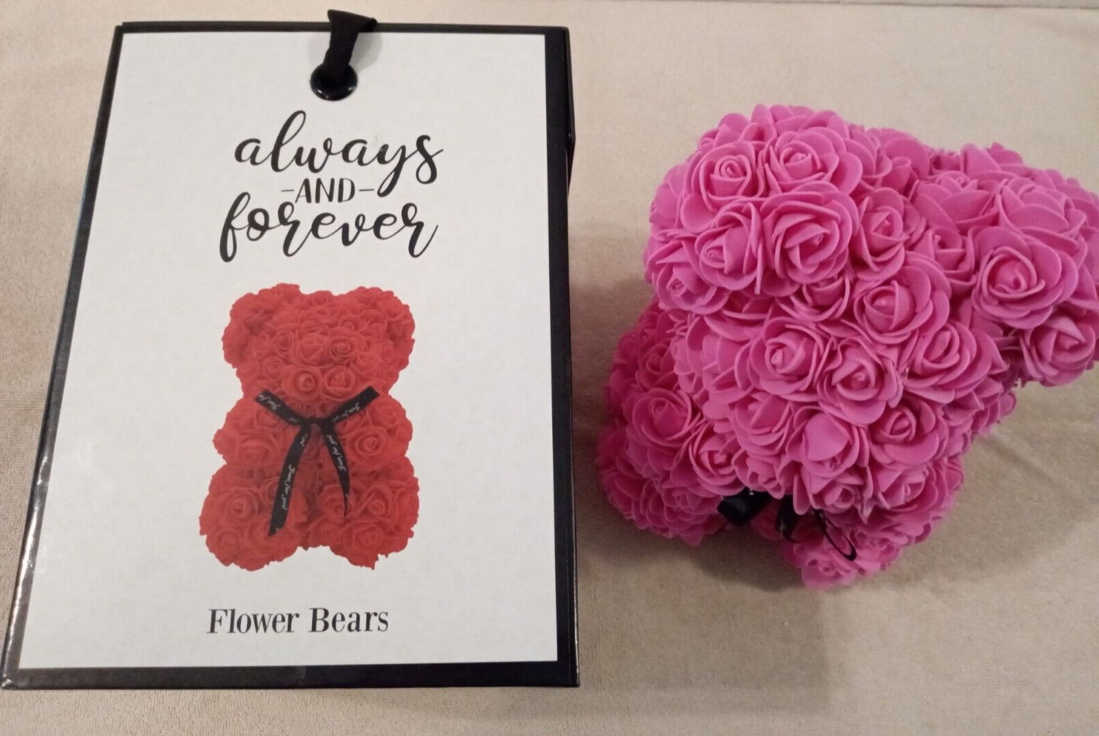 Made with Love Just For You Always & Forever pink rose FLOWER BEAR gift boxed