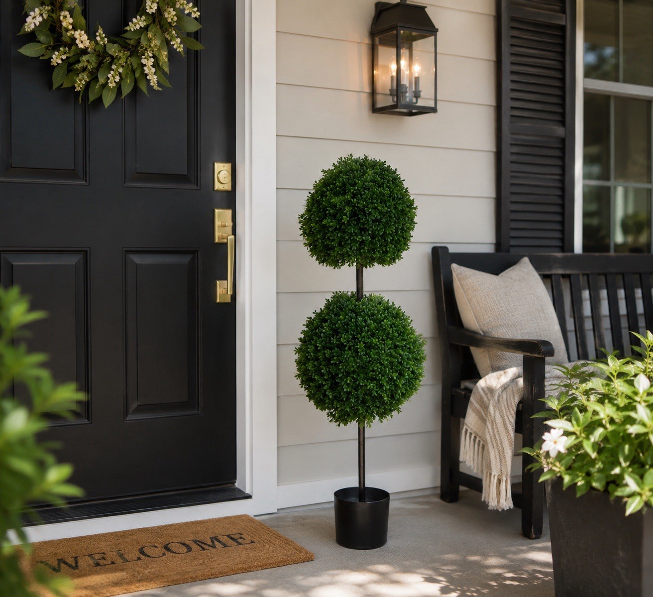 42” Boxwood Double Ball Artificial Topiary Tree UV (Indoor/Outdoor).Retail $218