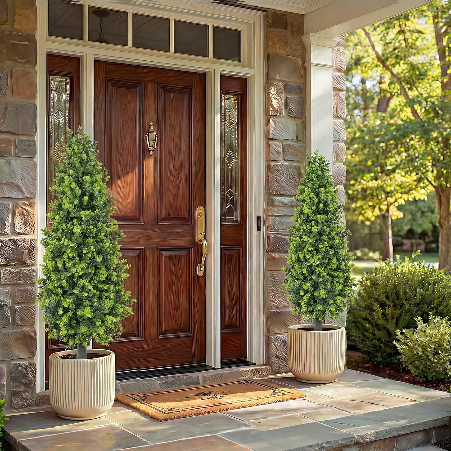 Set of 2 – 3Ft Realistic Artificial Topiary Trees for Indoor/Outdoor Decor