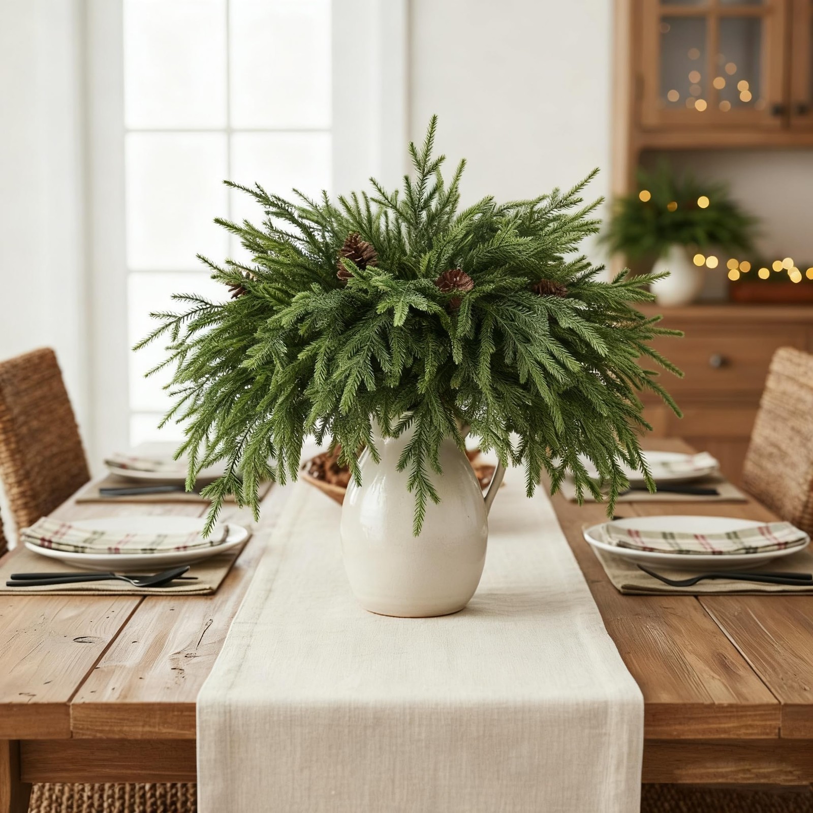 12 Pcs Norfolk Pine Stems with 5 Pcs Pine Cones 18″, Greenery Artificial Real…