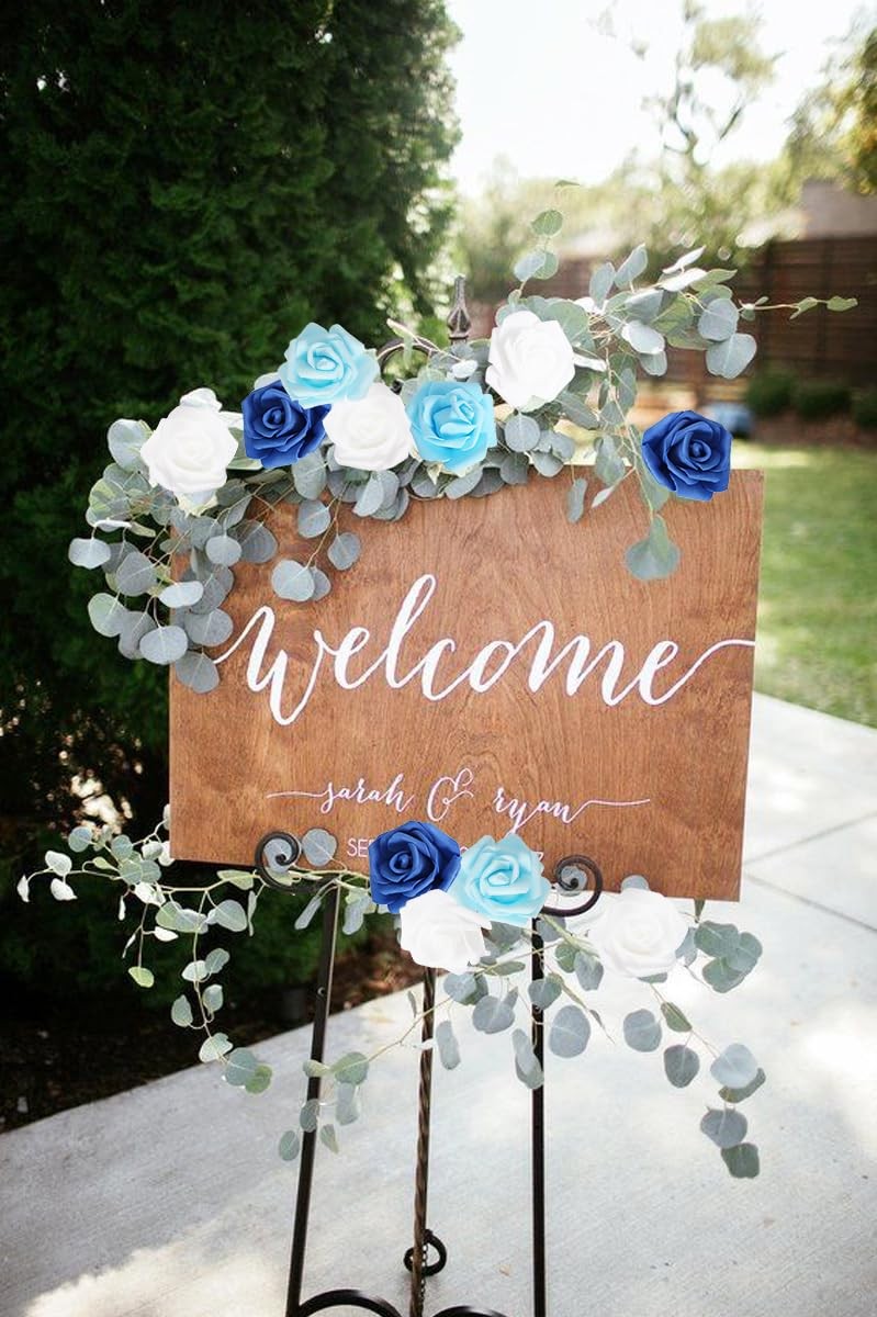 200 PCS Blue Foam Artificial Rose Flower Heads Fake Floral Wedding Home Decor