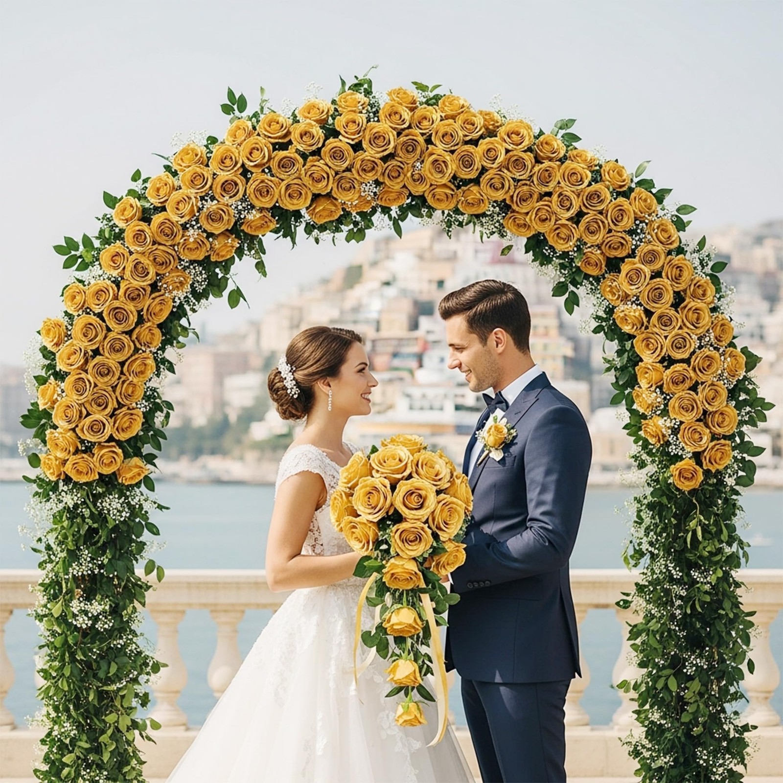 60 PCS Gold Artificial Faux Silk Roses Realistic Bouquet For Table Centerpiece