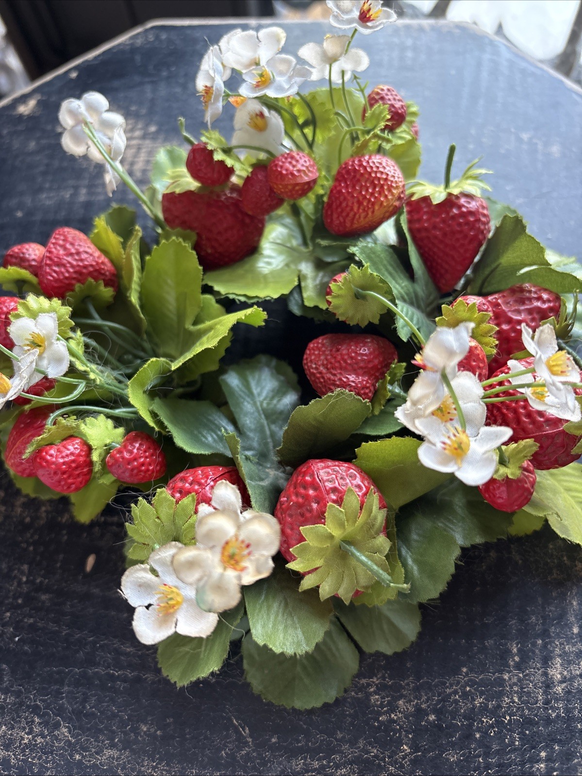Vintage Floral Candle Ring Centerpiece Strawberries And Flowers