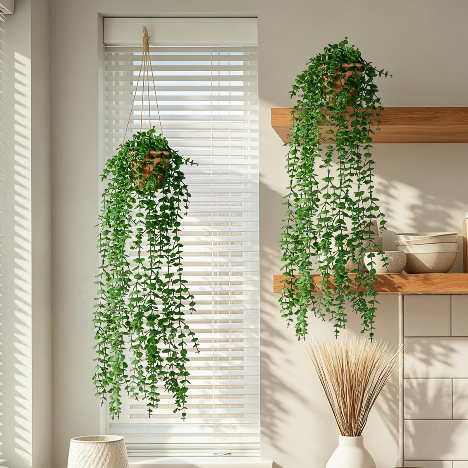 2 PCS Artificial Ivy Plants Pots Faux Vines Hanging Greenery Wall Decor