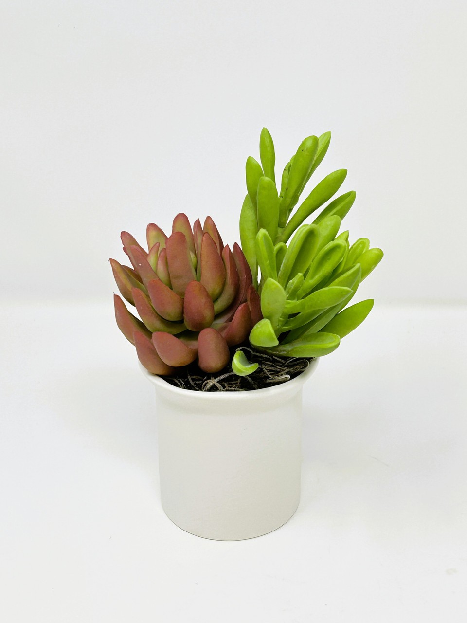 6″ Artificial mixed Pink & Green Succulent Garden #25, White Ceramic Pot Planter