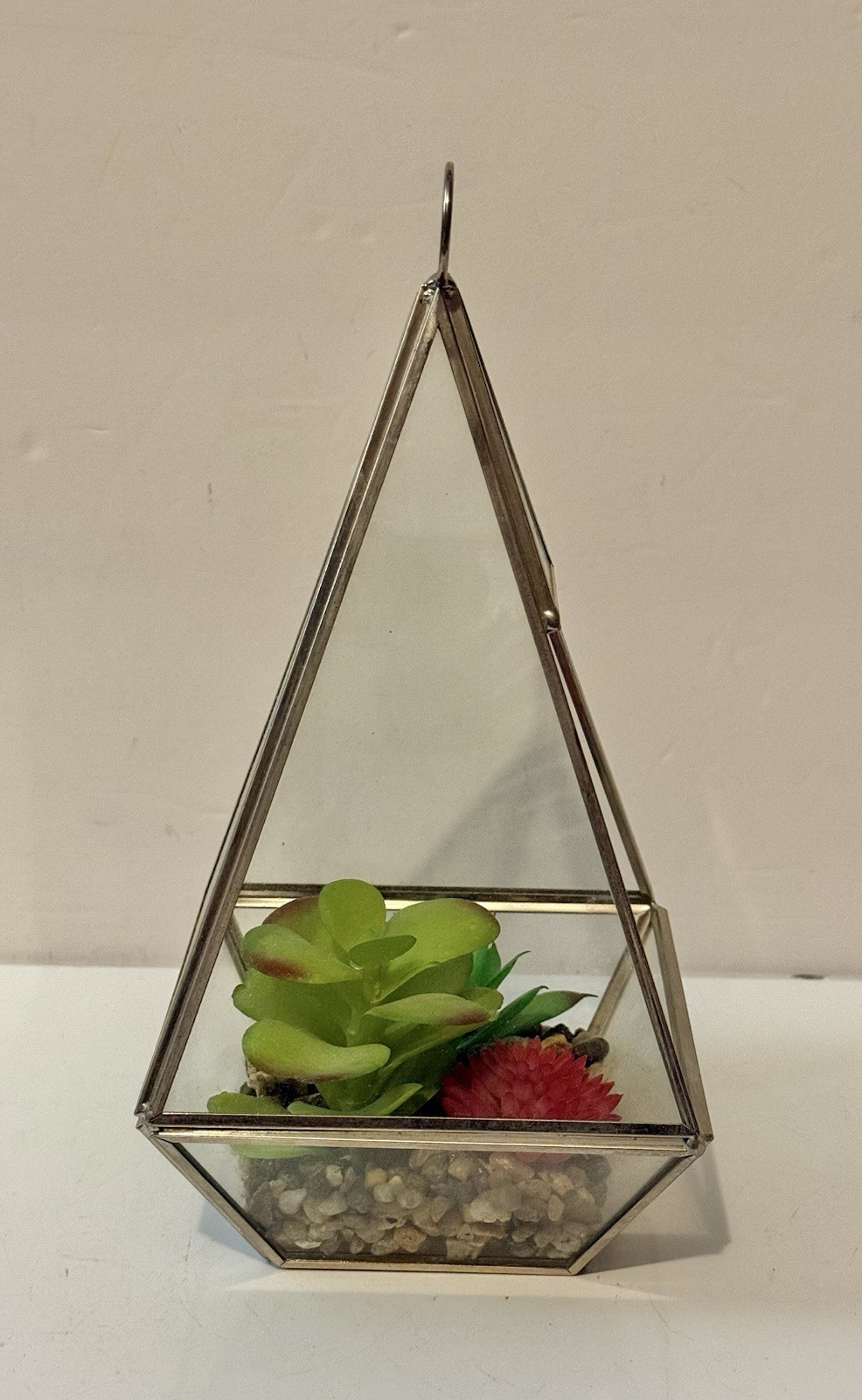 Geometric Pyramid Terrarium Hanging/Tabletop Planter Artificial Succulents