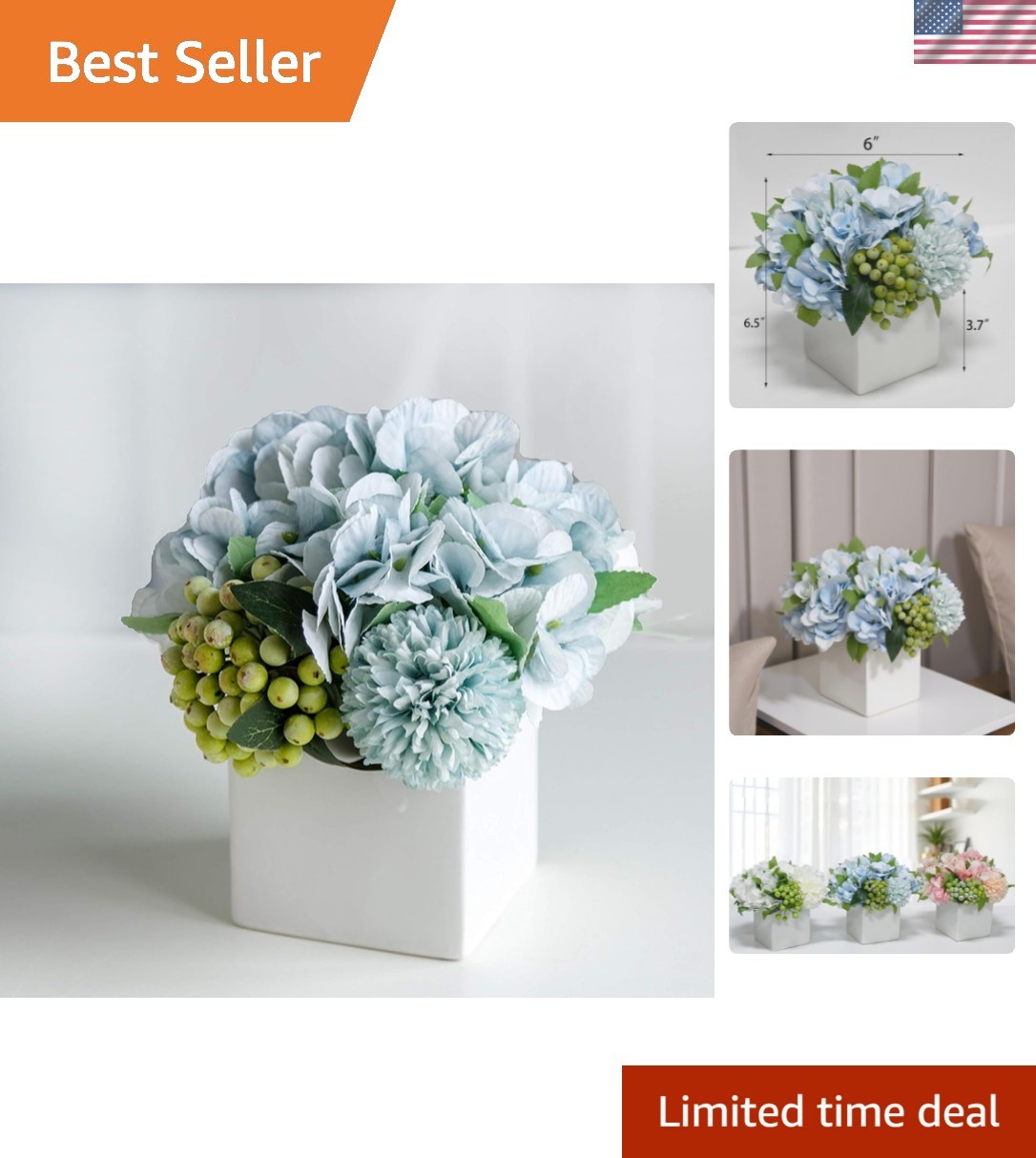 Low-Maintenance Blue Hydrangea Arrangement in Ceramic Pot – Perfect Indoor Decor