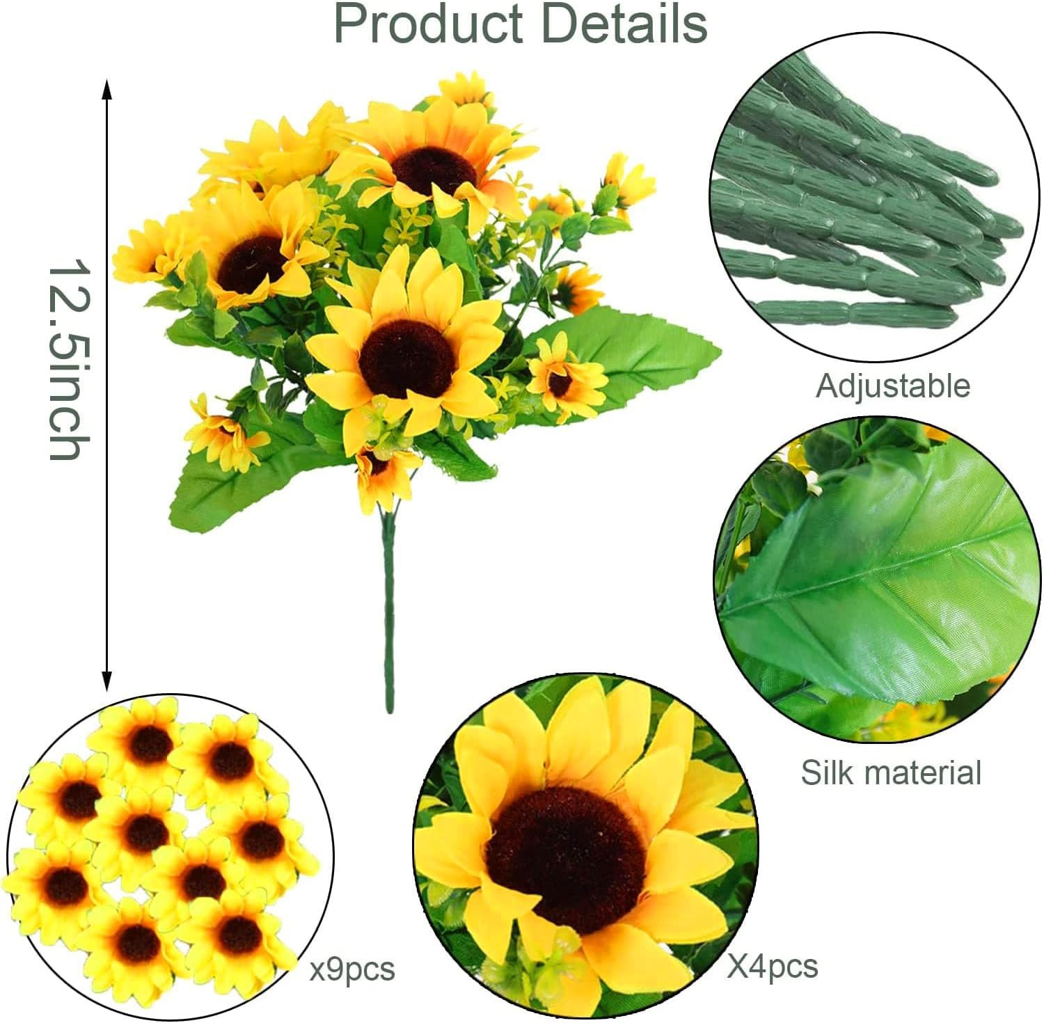 8Pack Artificial Sunflowers with Stems for Indoor Outdoor 12 Inch Fake Silk Sunf