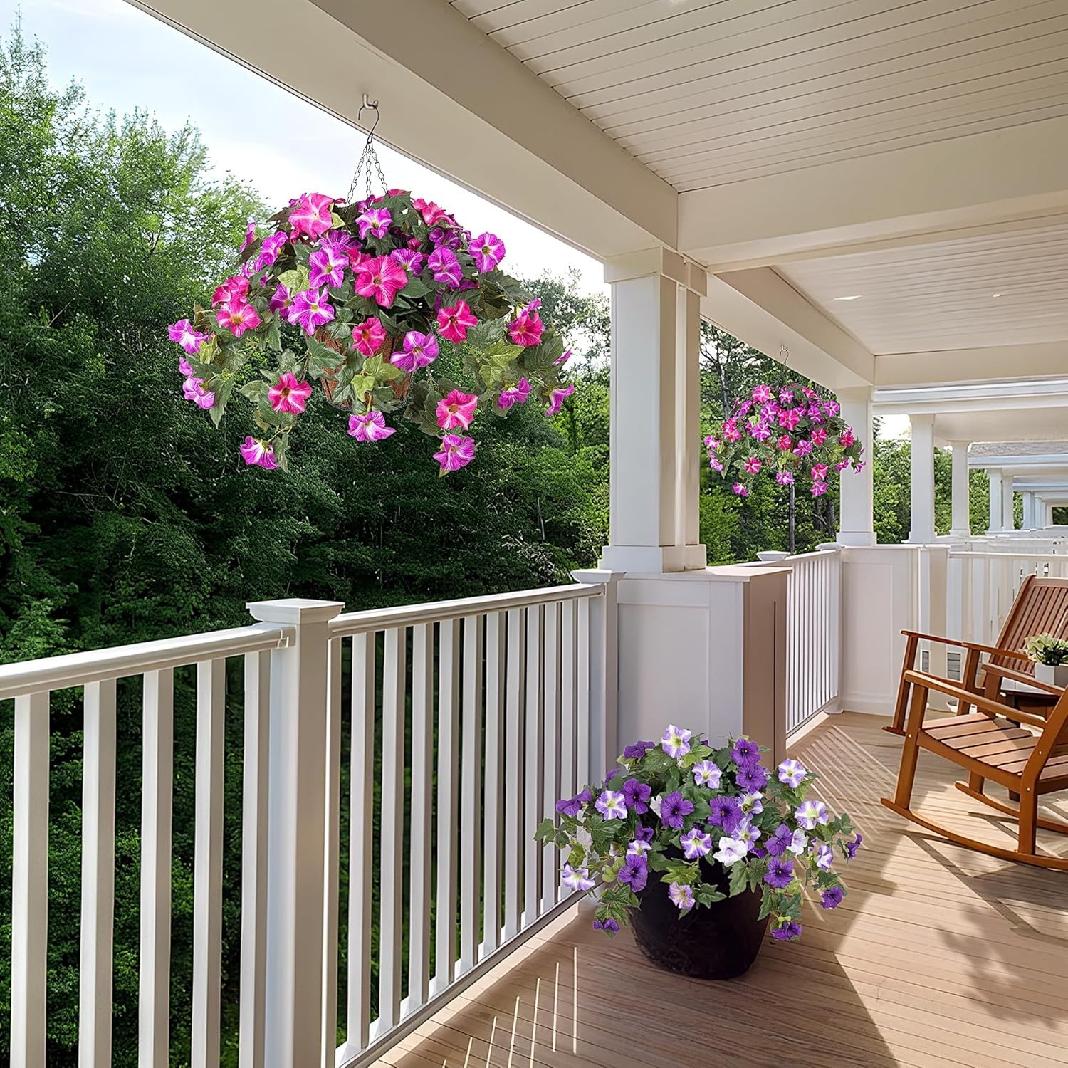 Artificial Hanging Fake Flowers with Basket Plants for Outdoor Decoration, Fa…