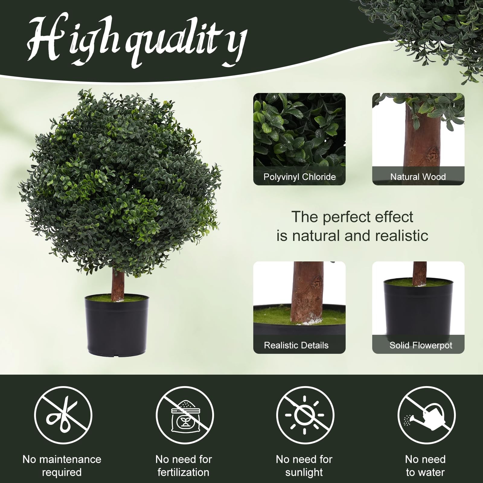 Silk Tree Warehouse One 2 Foot Outdoor Artificial Boxwood Ball Topiary Bush P…
