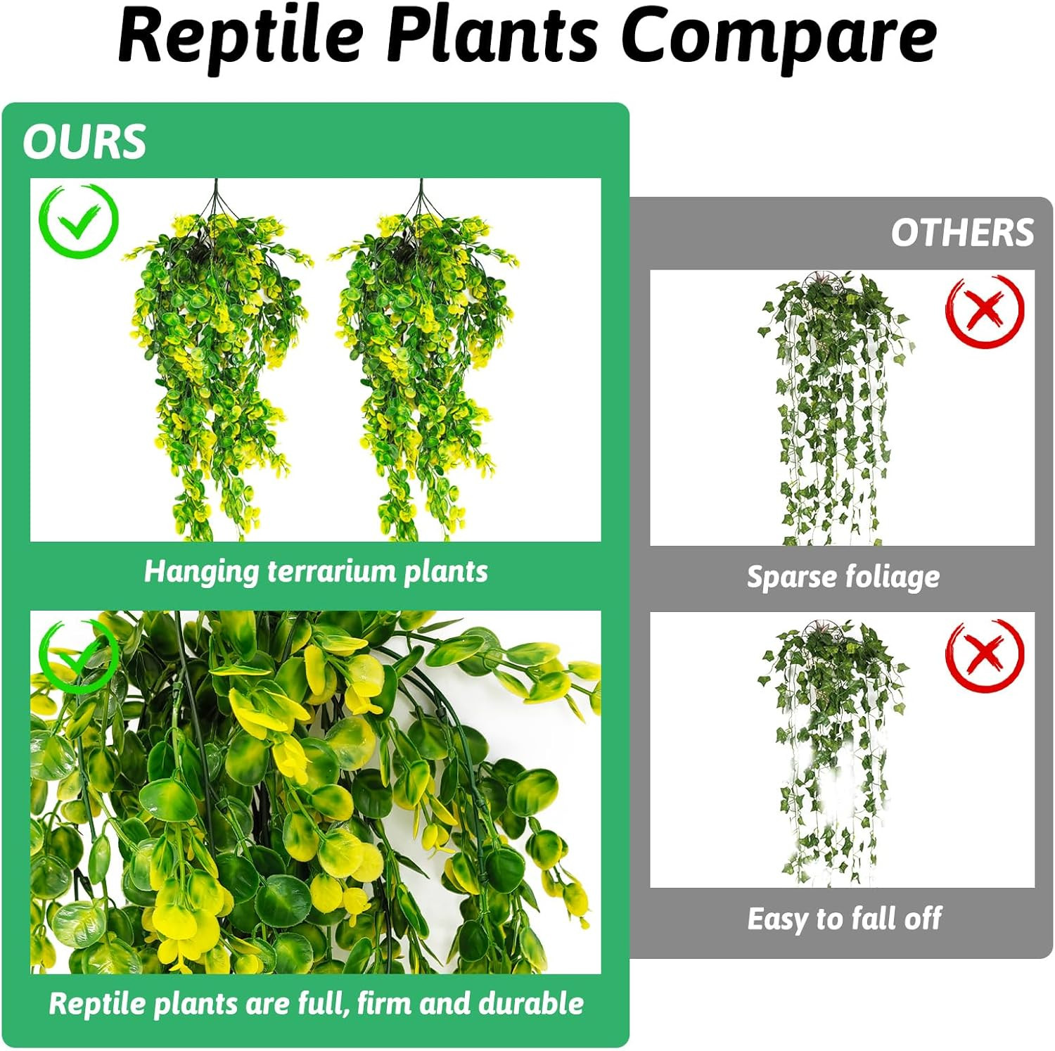Reptile Plants Hanging Terrarium Plants Artificial Leaves Habitat Decorations wi