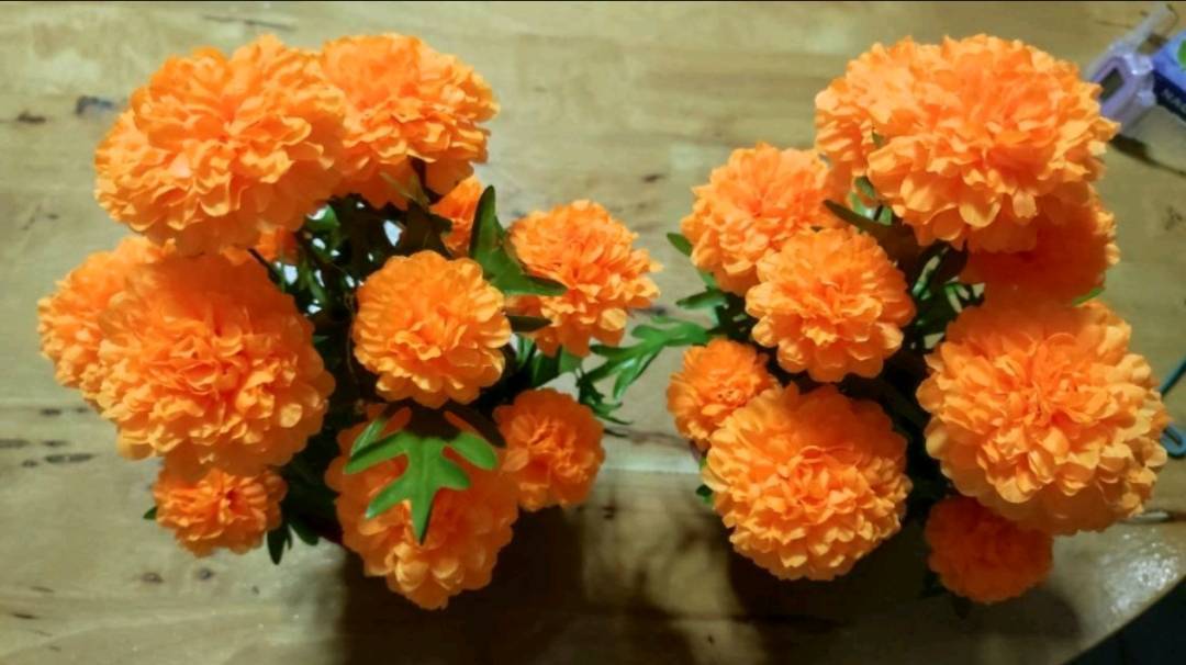 Pair Marigolds Flower Artifical Tree Set Pot Decor Home Yellow Color Floral Day