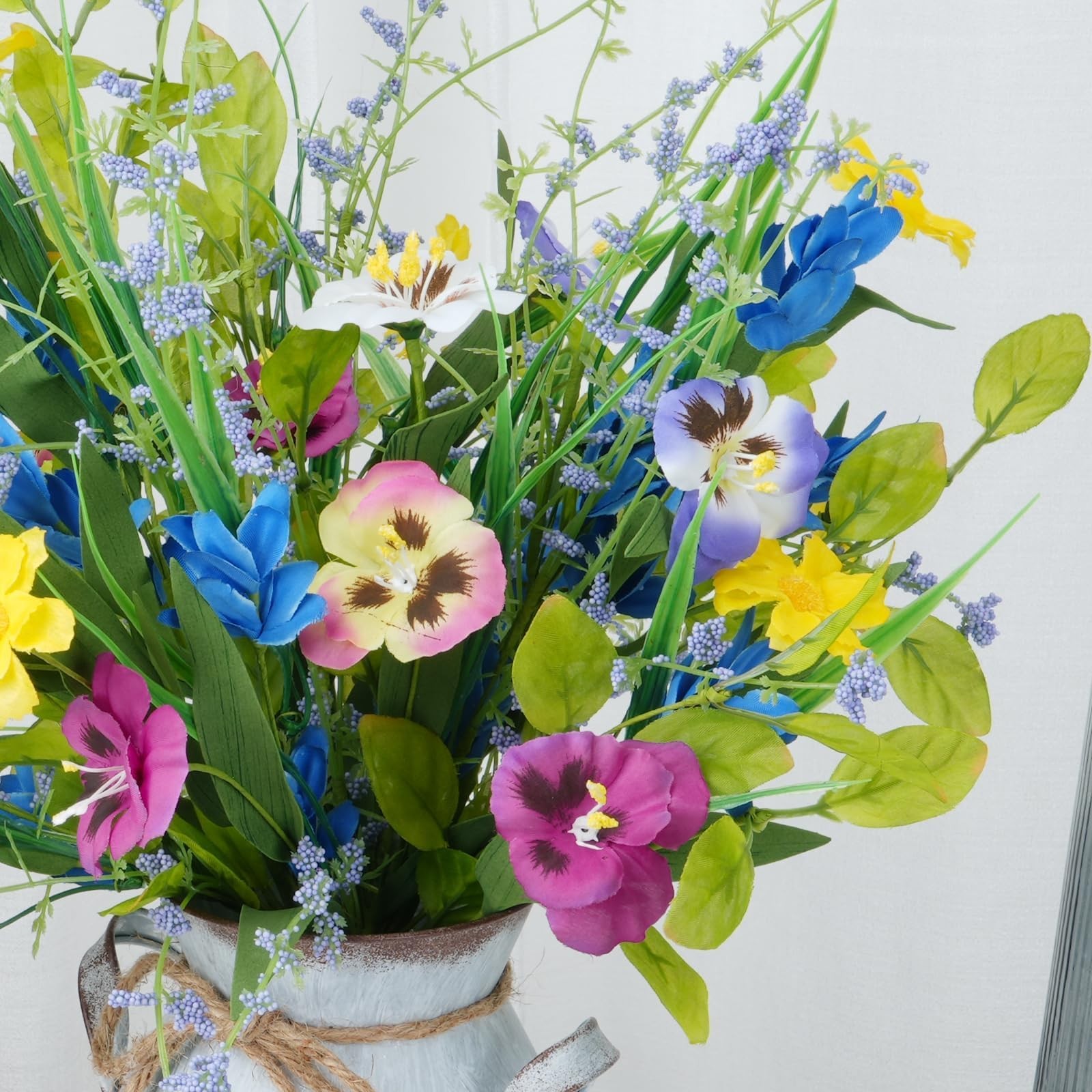 3 Bundles Artificial Wildflowers Fake Silk Mixed Pansies 20″ Vibrant Faux Flo…