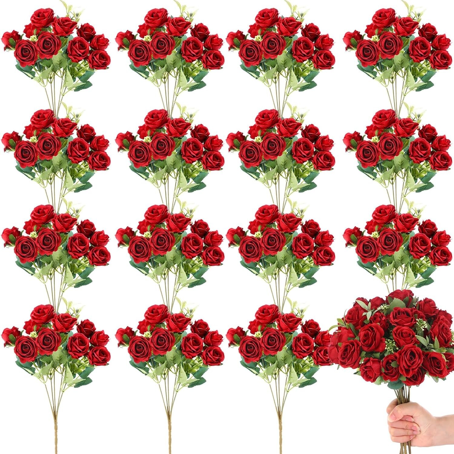 16 Bunches 12 in Artificial Mini Rose Bouquet 160 Heads Bridal Flower Bouquet…
