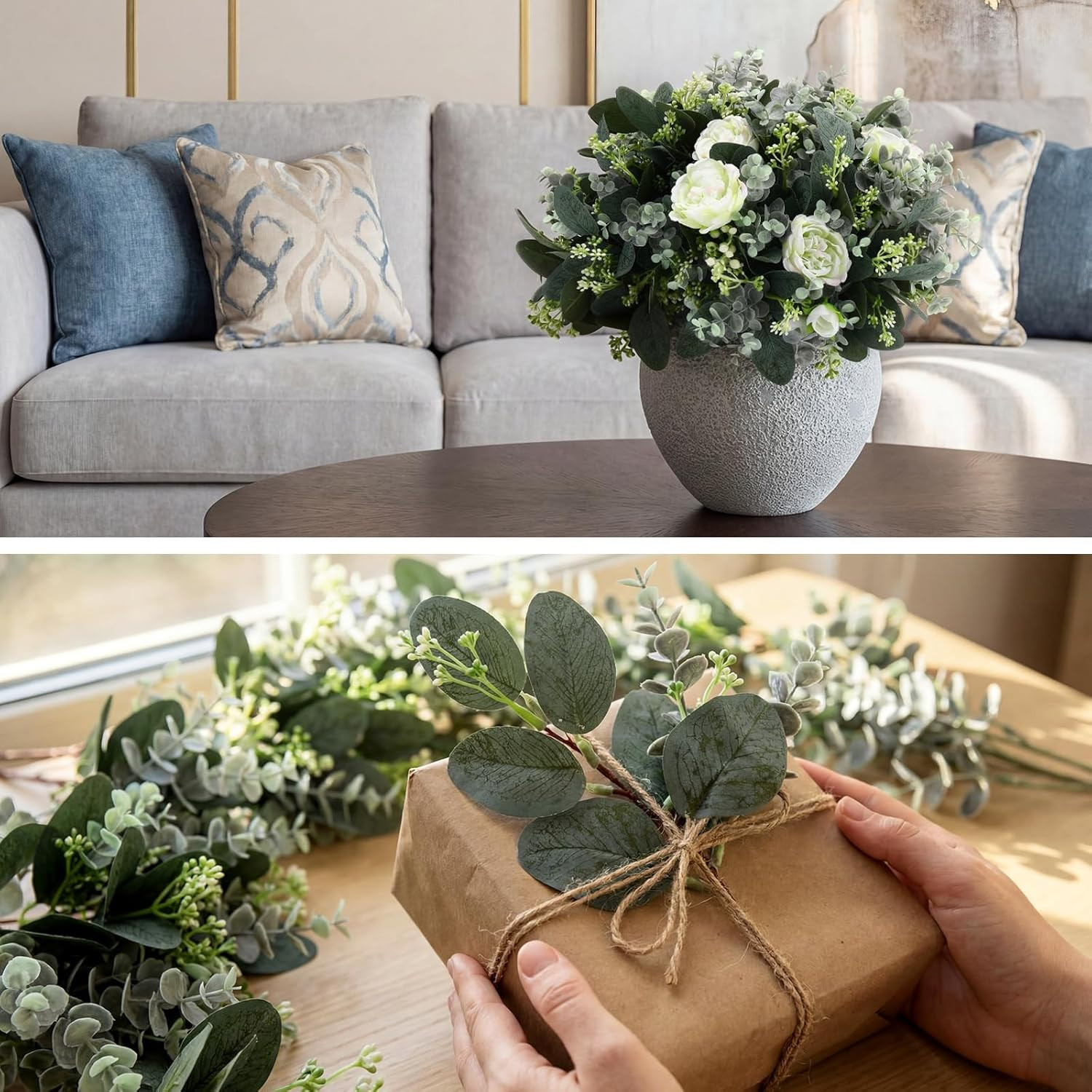 Bulk Mixed Eucalyptus Stems with White Seeds for Floral Arrangements & Decor