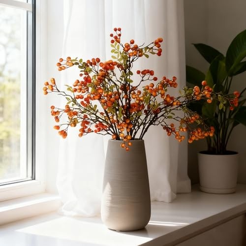 2-Pack 27.5 Inch Red Berry Stems,Artificial Red Branches, Bendable Faux