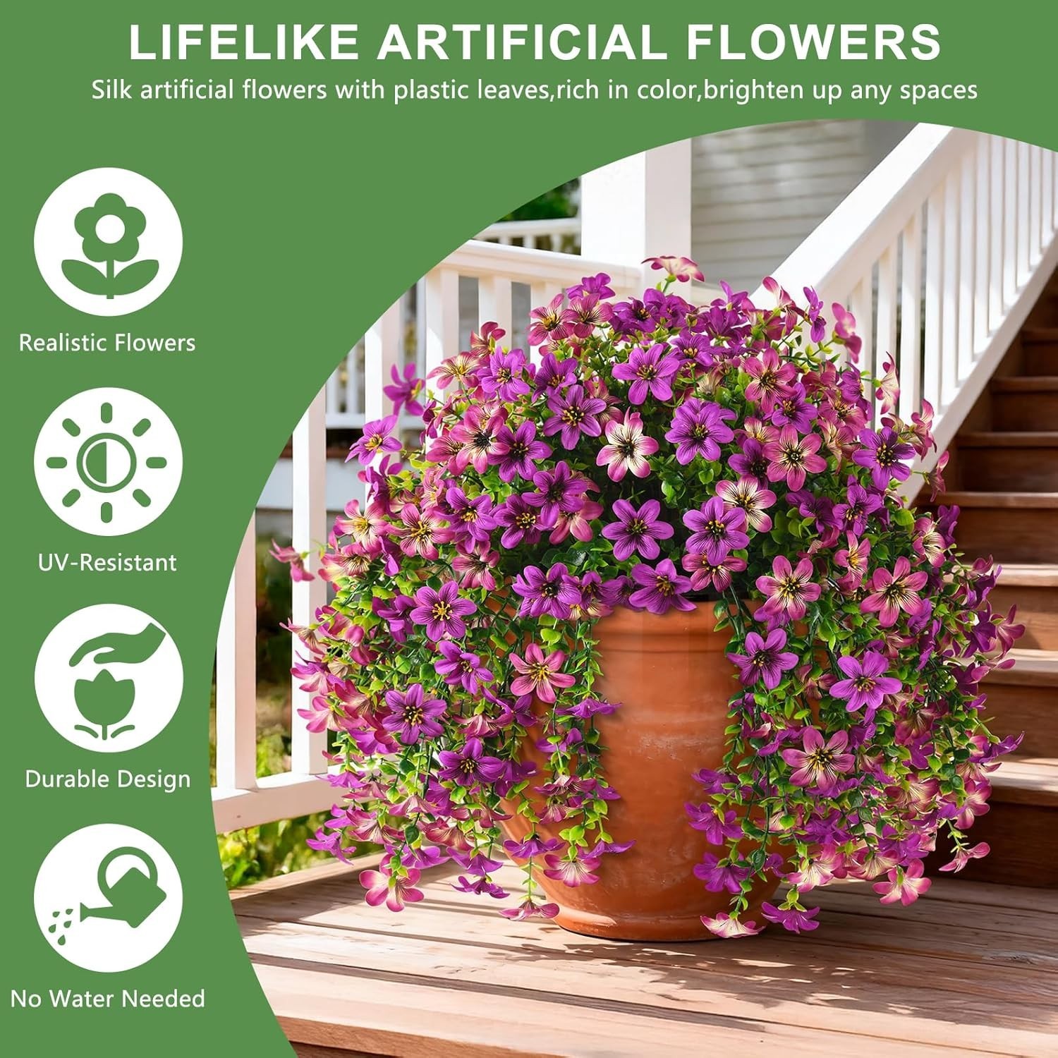 UV Resistant Artificial Flowers – Purple & Hot Pink Silk Floral Outdoor Decor