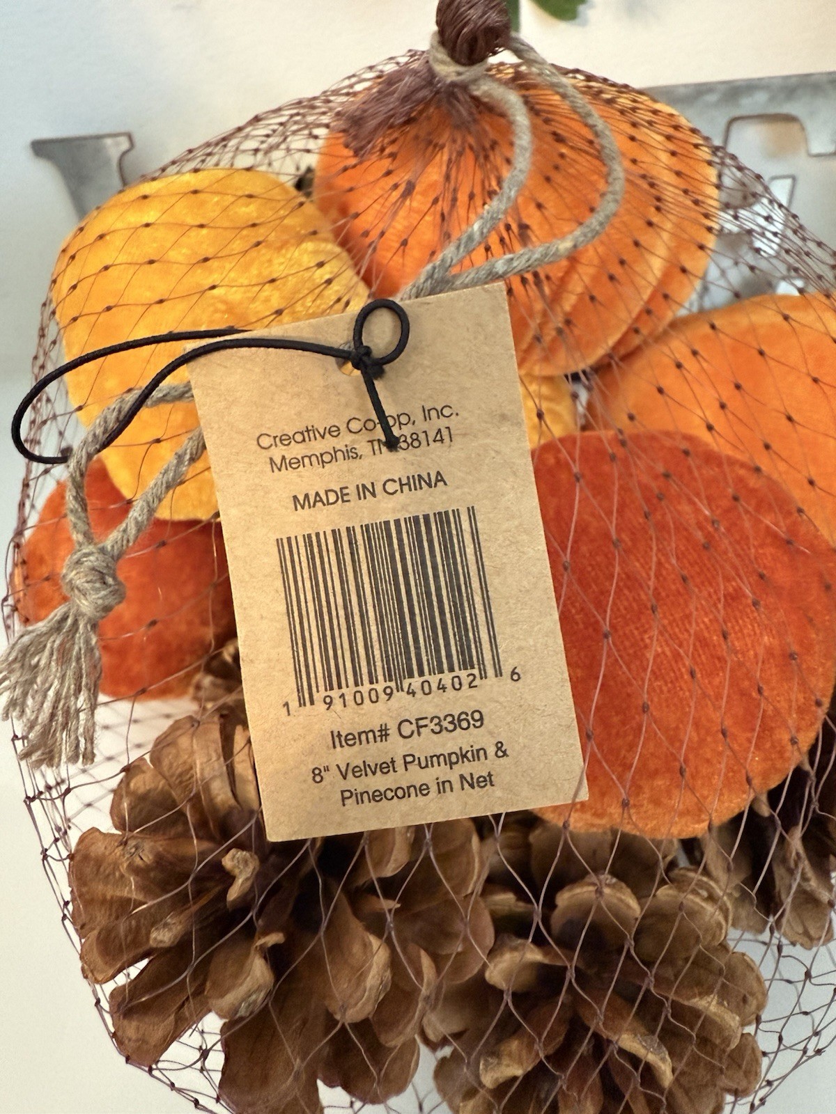 Fall 16 Pcs Velvet Pumpkin and Pinecones Net Bag Decoration Set Assort Sizes New