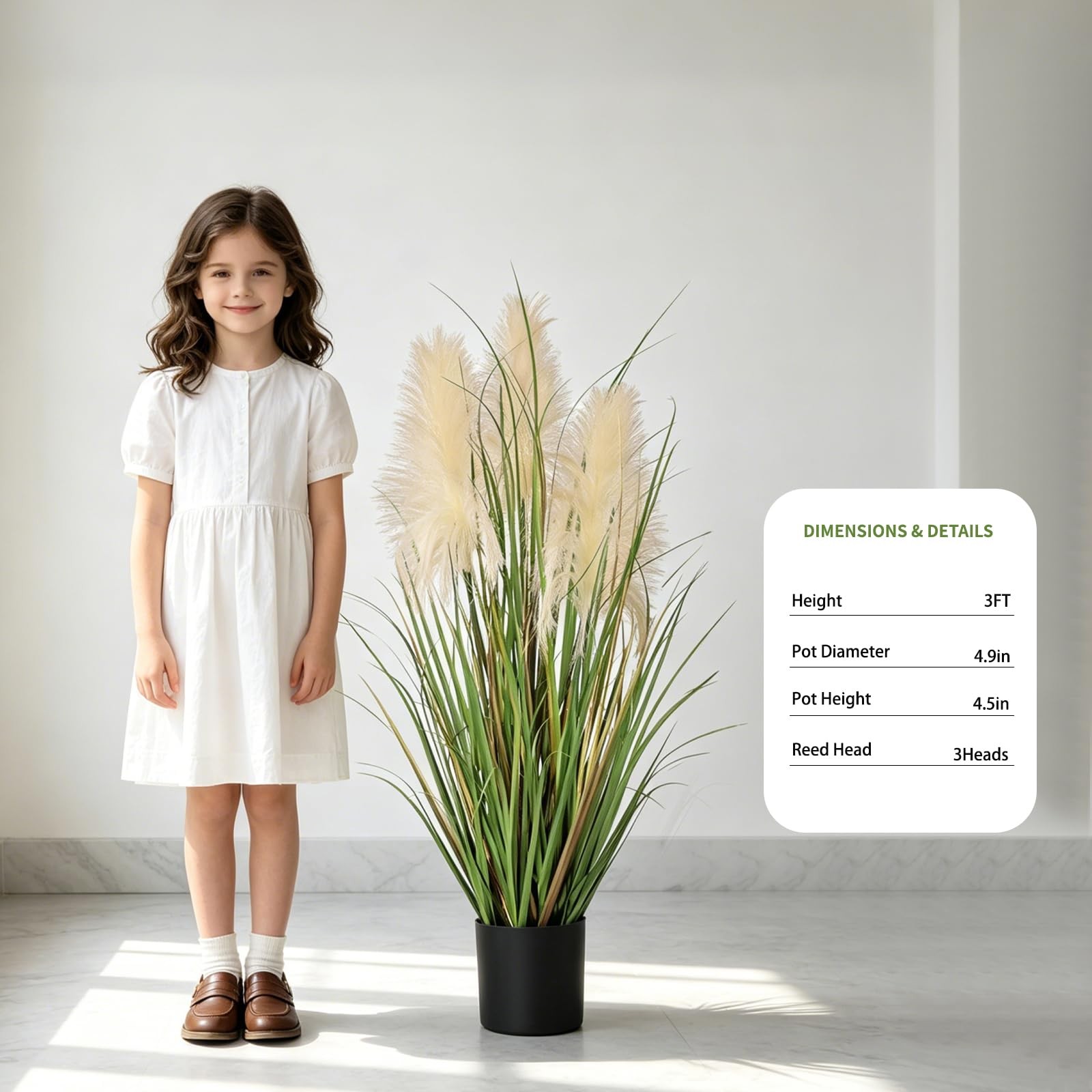 3ft Artificial Pampas Cattail Reed Grass Potted,35in Boho Fake Onion Grass Pl…