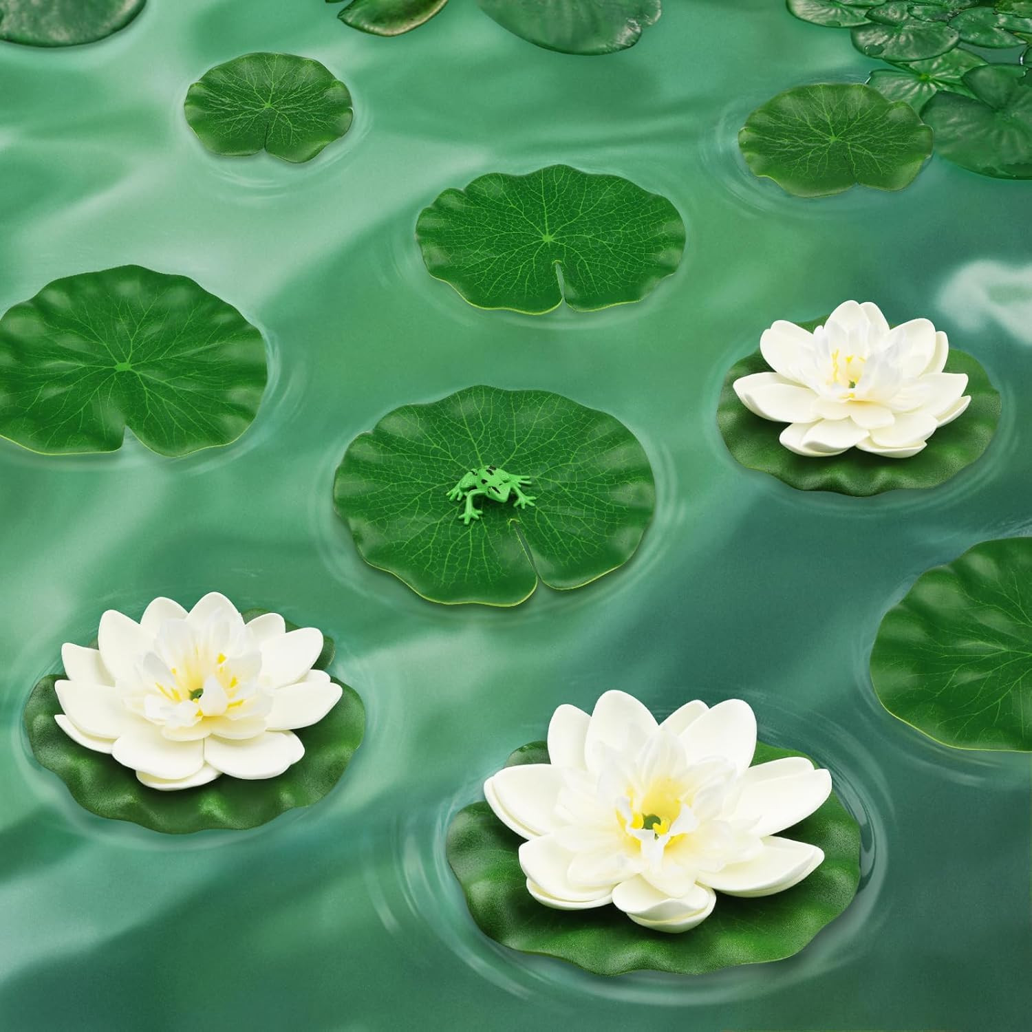 12Pcs Floating Foam Lotus Flowers with Lily Pads, Artificial Pond Plants Ornamen