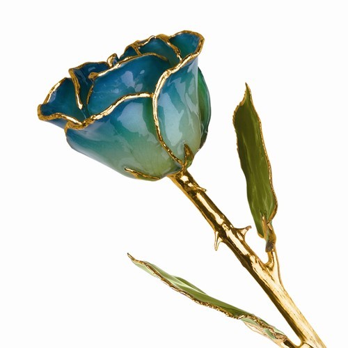 Burgundy and Pink Rose 24K Yellow Gold Trimmed Lacquered Long Stem Rose 12″