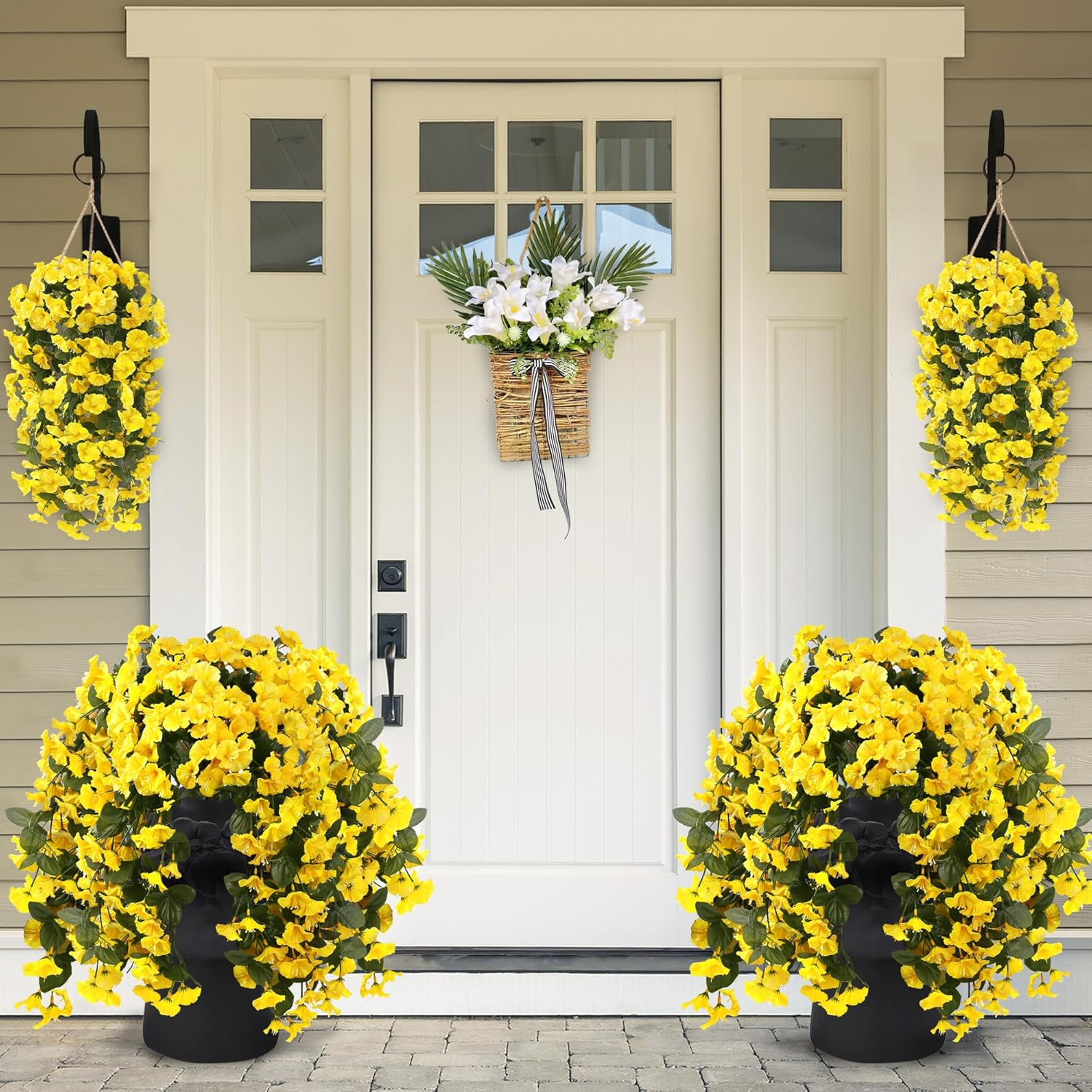 Sggvecsy Artificial Fake Hanging Flowers Plants for Outdoor outside Spring Summe