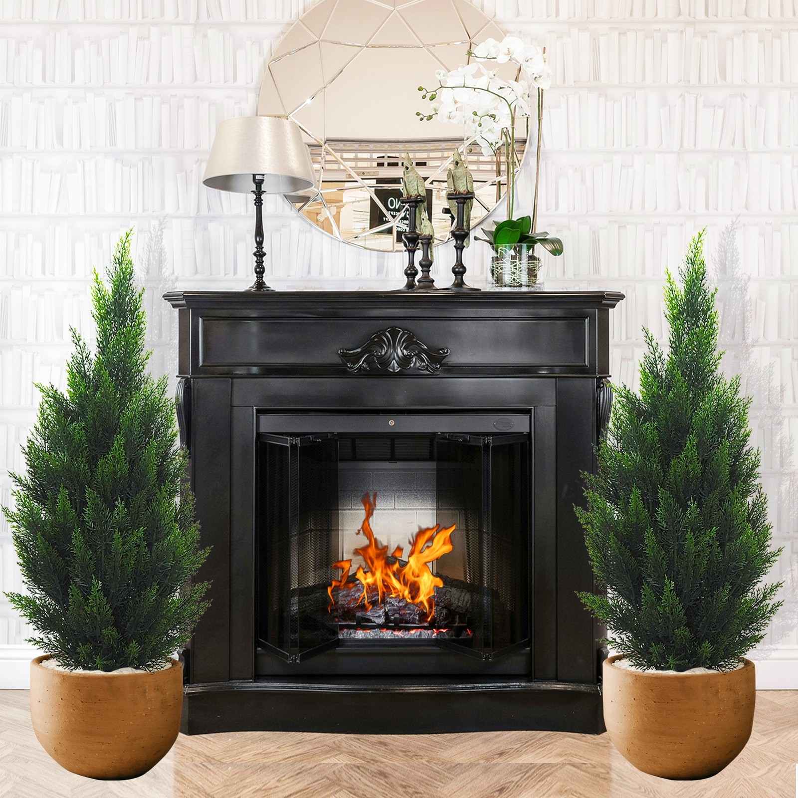 2 Pack 3FT Faux Cypress Trees Realistic Thick Cedar Plant Yard Garden Decor