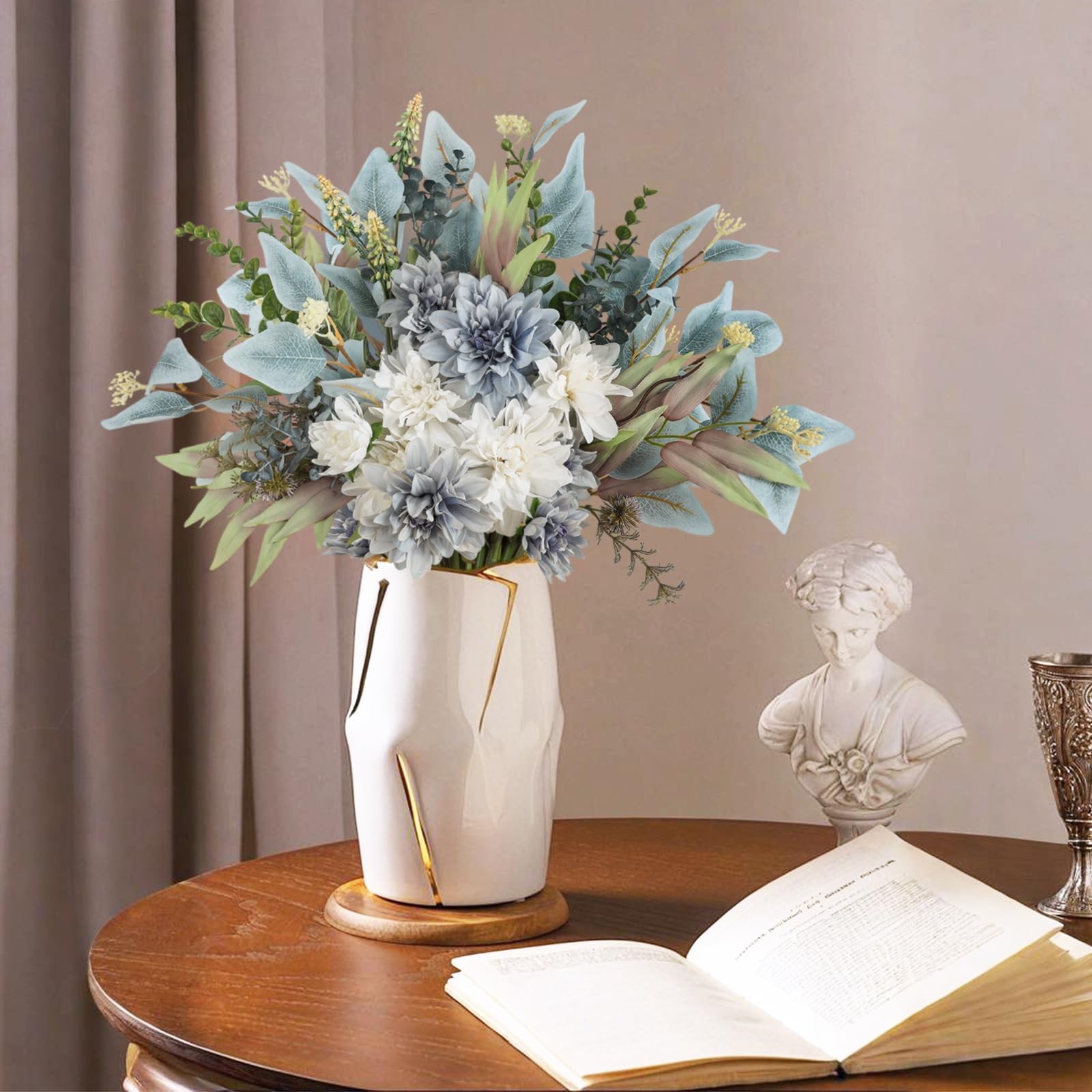 2 Pcs Fake Artificial Flowers Bouquet Silk Blue White Wedding Centerpiece