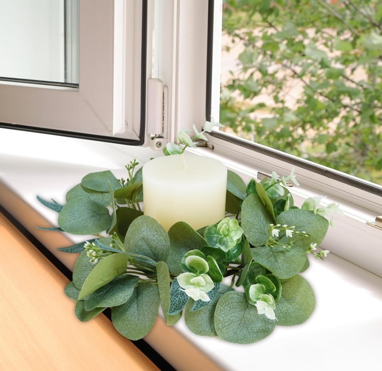 Artificial Eucalyptus Candle Rings – Set of 4 Greenery Wreaths for Holders